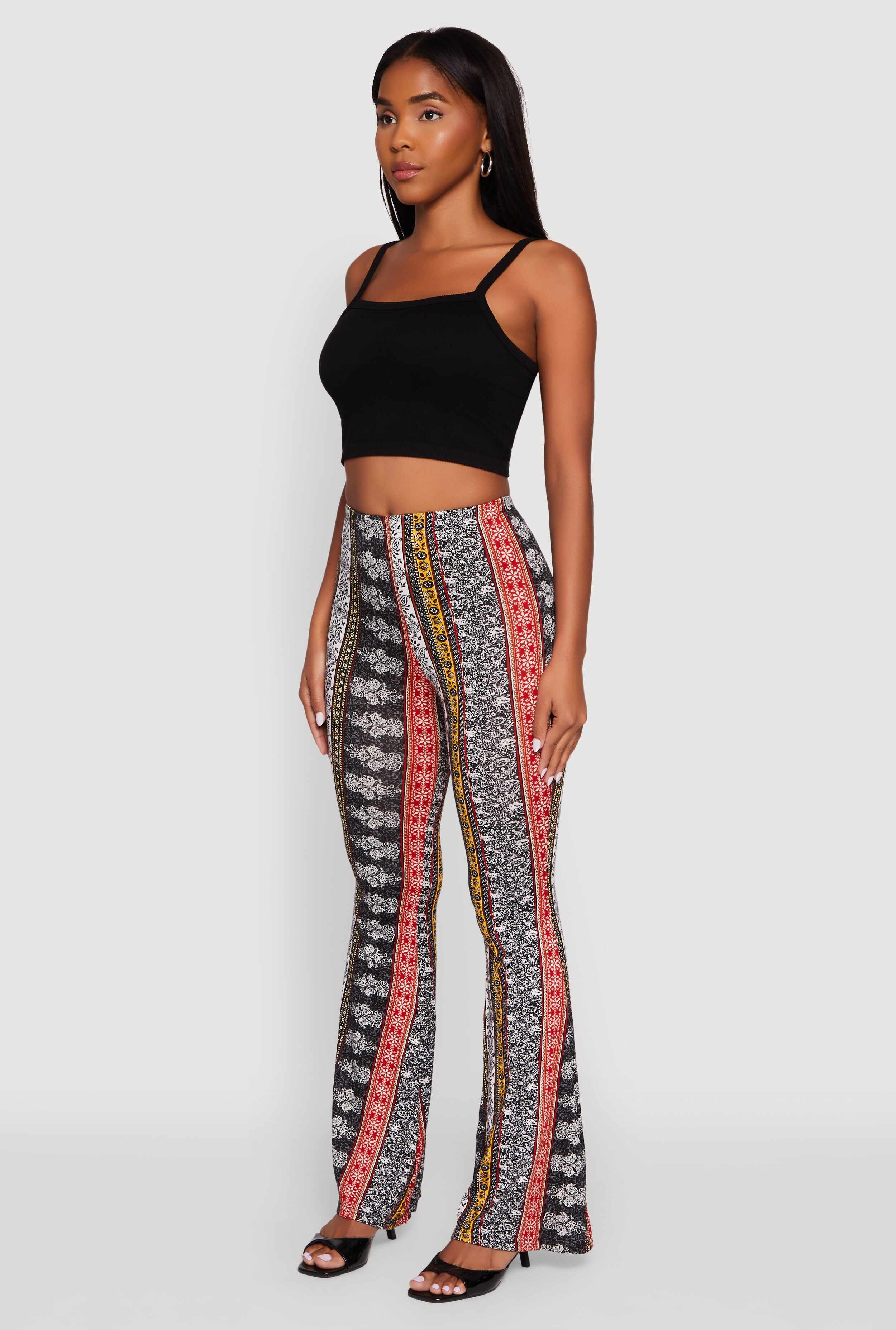 Boho Border Print High Waisted Flare Leg Pants