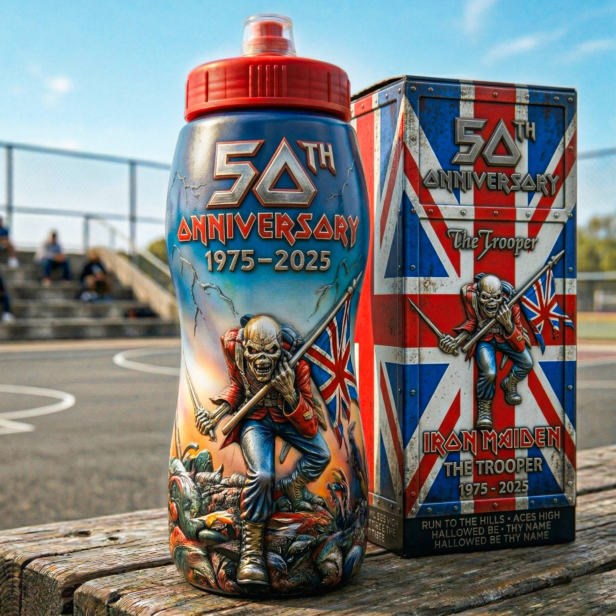 🔥Iron Maiden 50th Anniversary The Trooper Sports Water Bottle