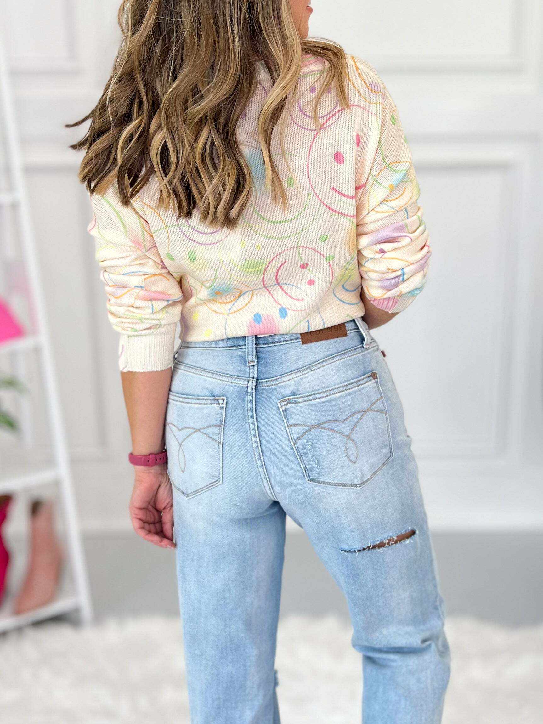 Back And Forth - Christmas 90's Destroyed Straight Leg Jeans - Final Sale