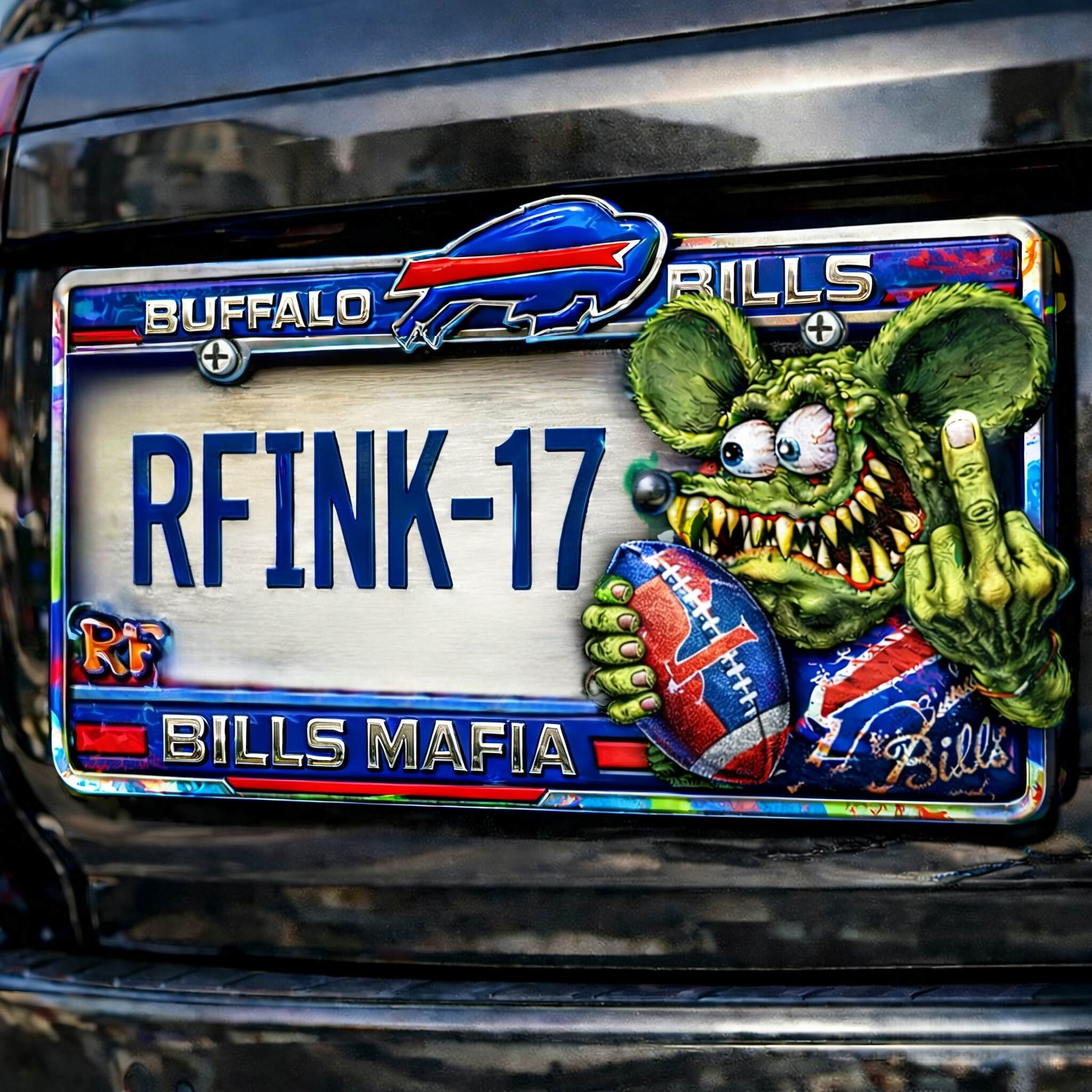 Buffalo Bills × Rat Fink  Bills Mafia Statement License Plate Frame