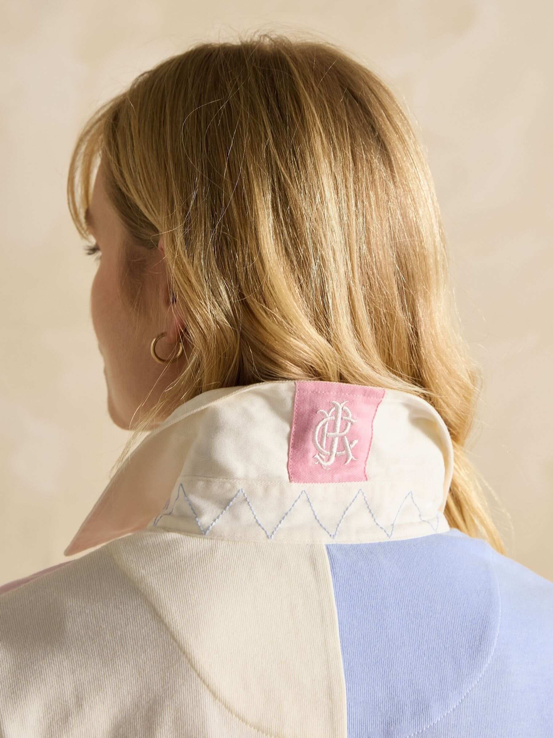 Falmouth White Pastel Hotch Potch Collared Rugby Shirt
