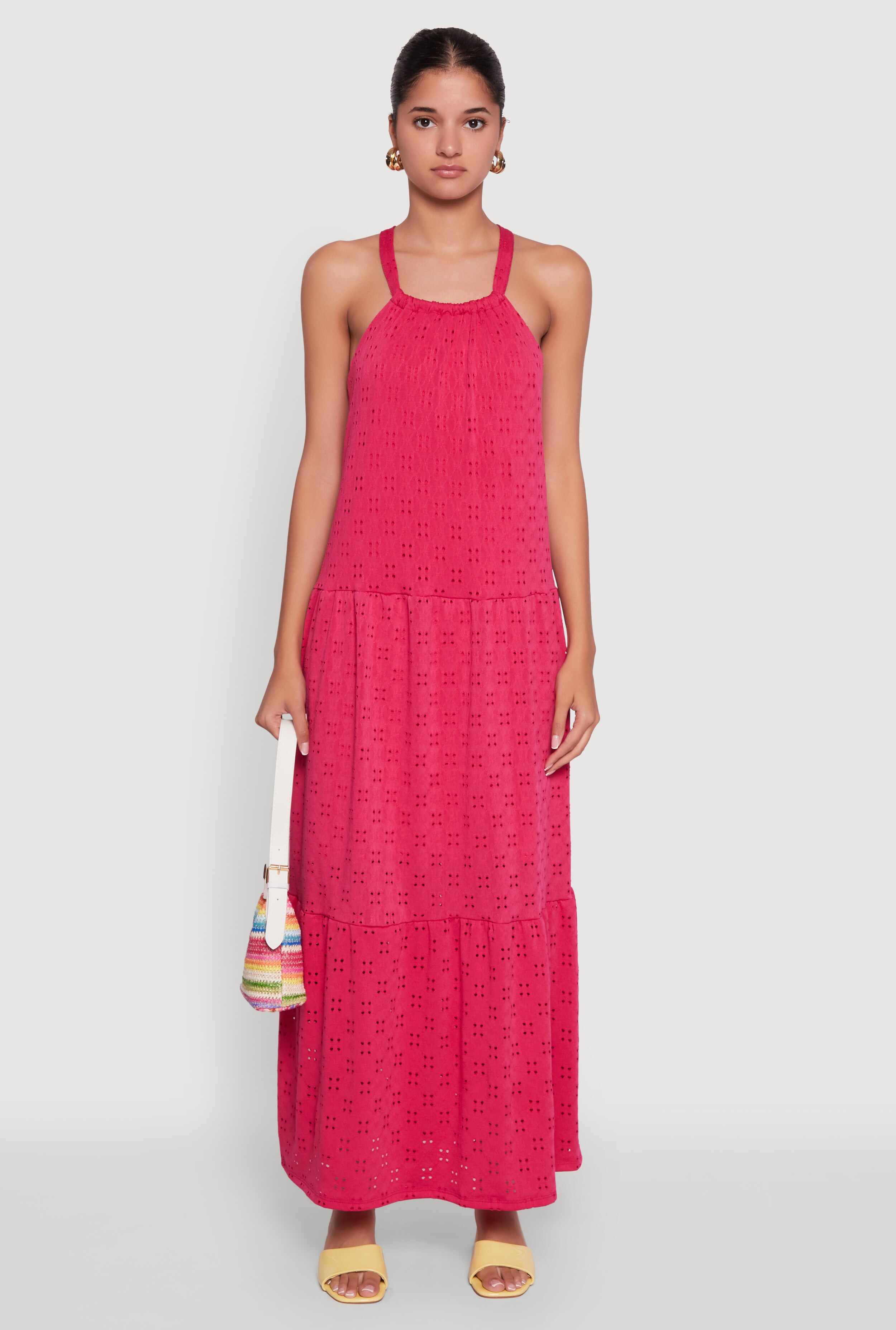 Eyelet Tiered A-Line Maxi Dress