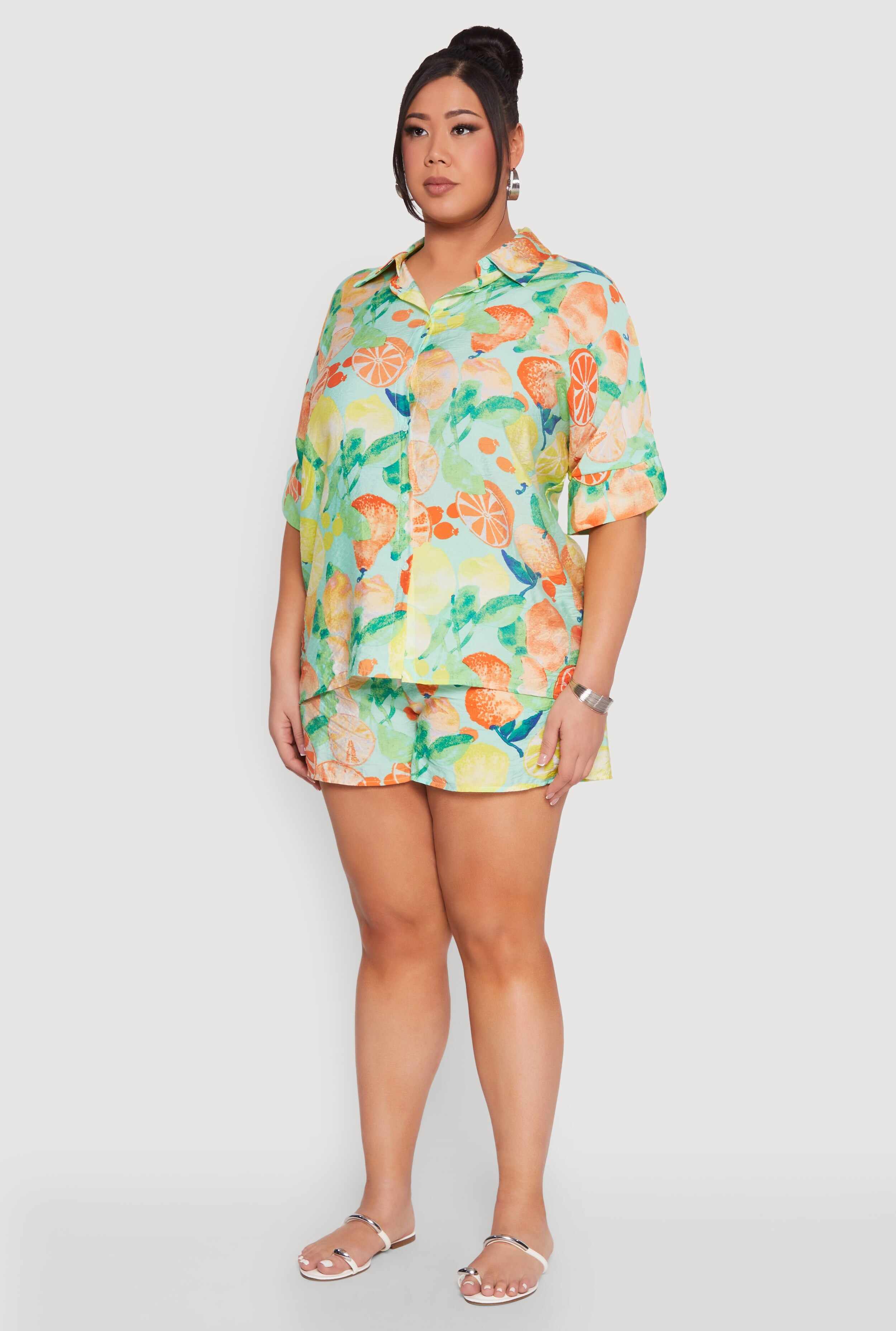 Plus Size Airy Fruit Print Shirt