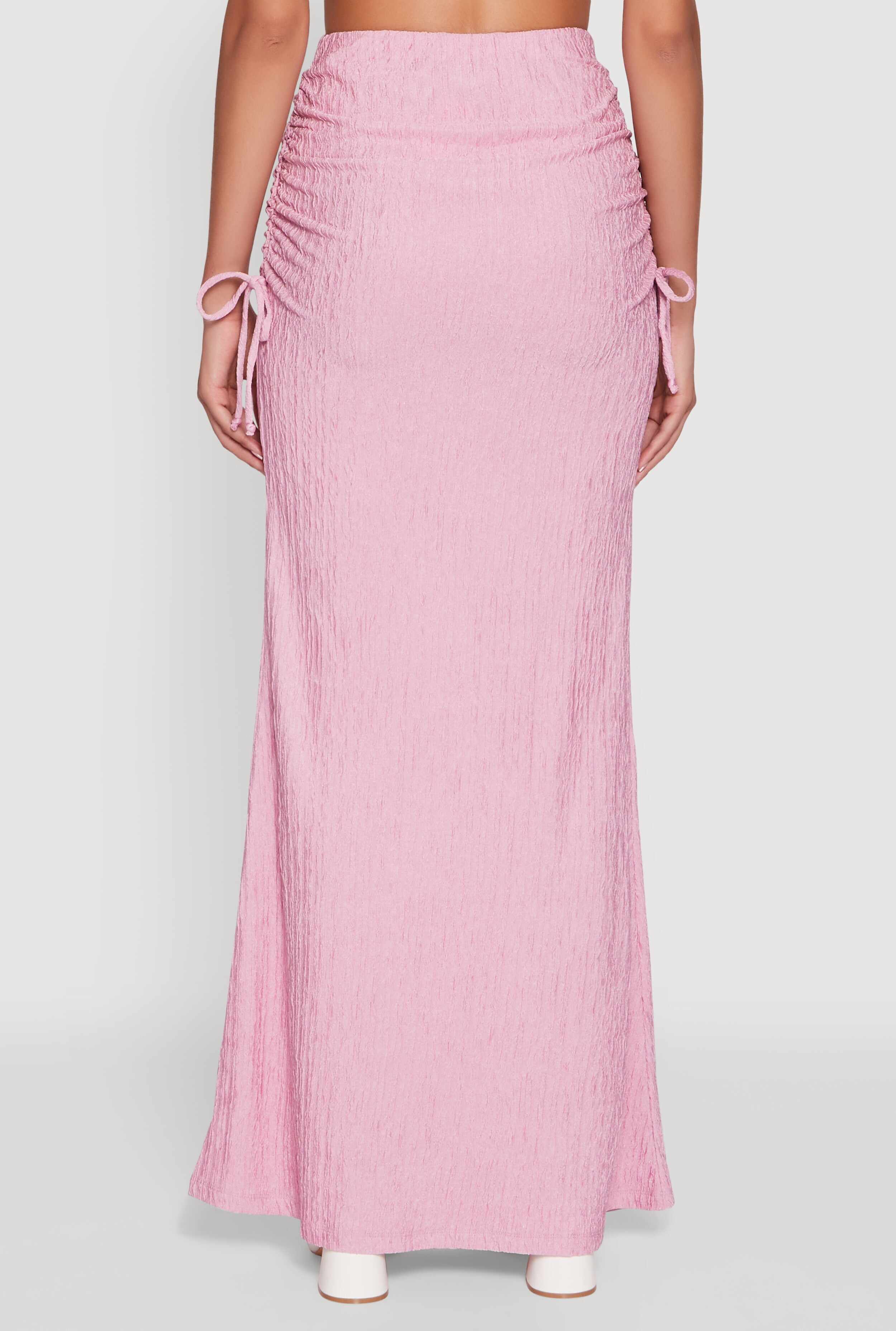 Trendy Solid Textured Knit High Waisted Maxi Skirt