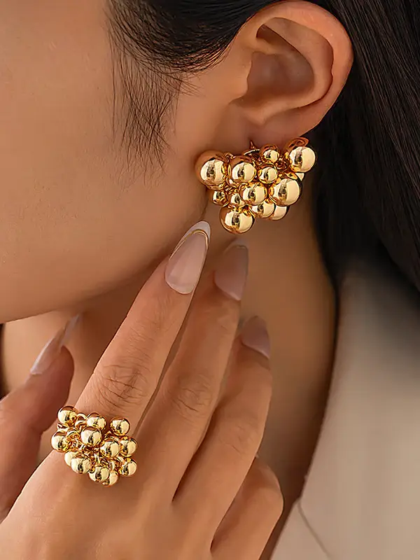 Gold Bead Cluster Statement Earrings