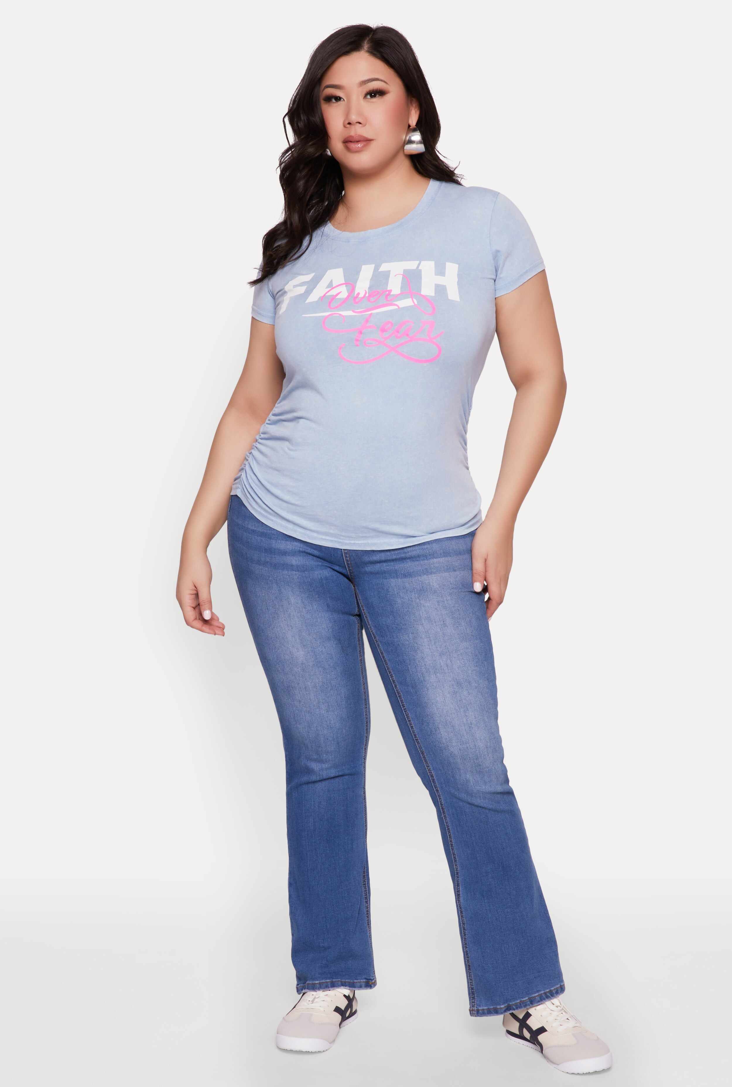 Plus Size Mineral Wash Faith Over Fear Graphic Tee