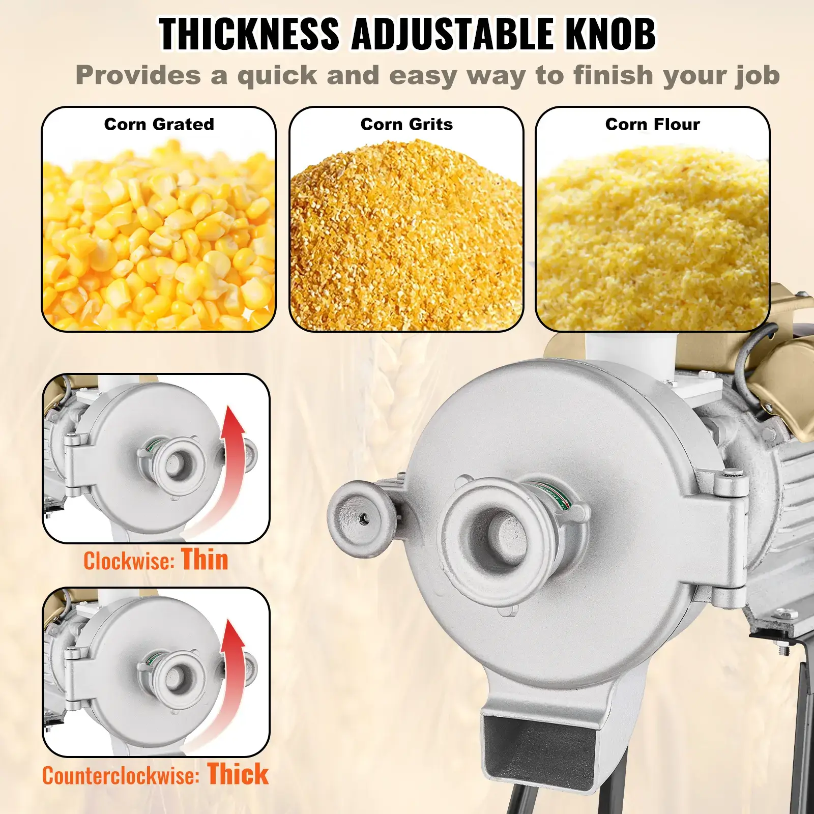 3000W High Power Commercial Grain Grinder, Heavy Duty Dry Wet Electric Mill, Adjustable Thickness Powder Machine for Wheat Corn Spice Cereal with Feeding Funnel