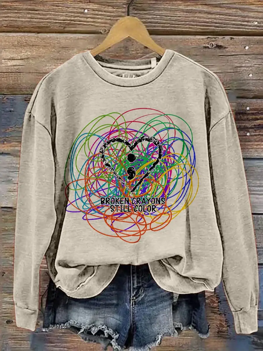 Broken Crayons Still Color Print Casual Sweatshirt