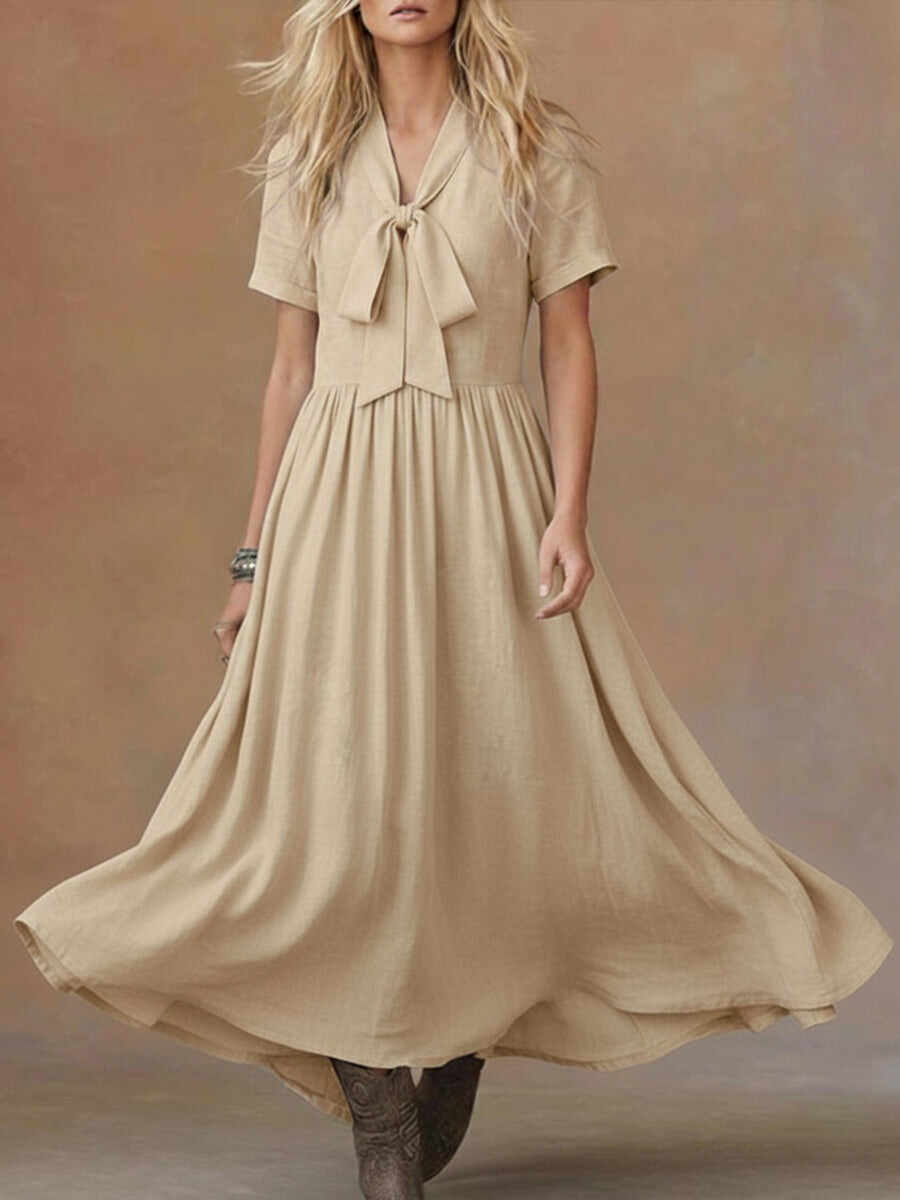 🔥Summer Arrivals🌟Comfortable Linen And Cotton Tie-waist Dress