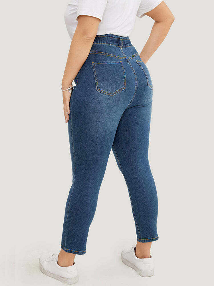 Very Stretchy High Rise Medium Wash Ripped Jeans