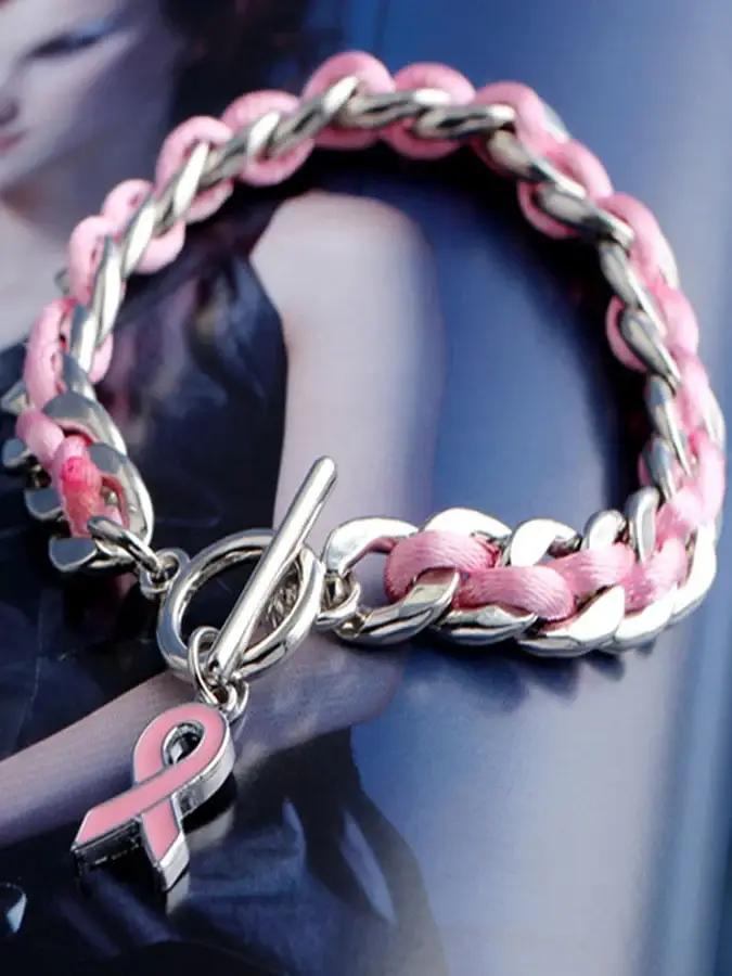 (?Buy 5 Get 1 FREE)Braided Pink Ribbon Bracelet