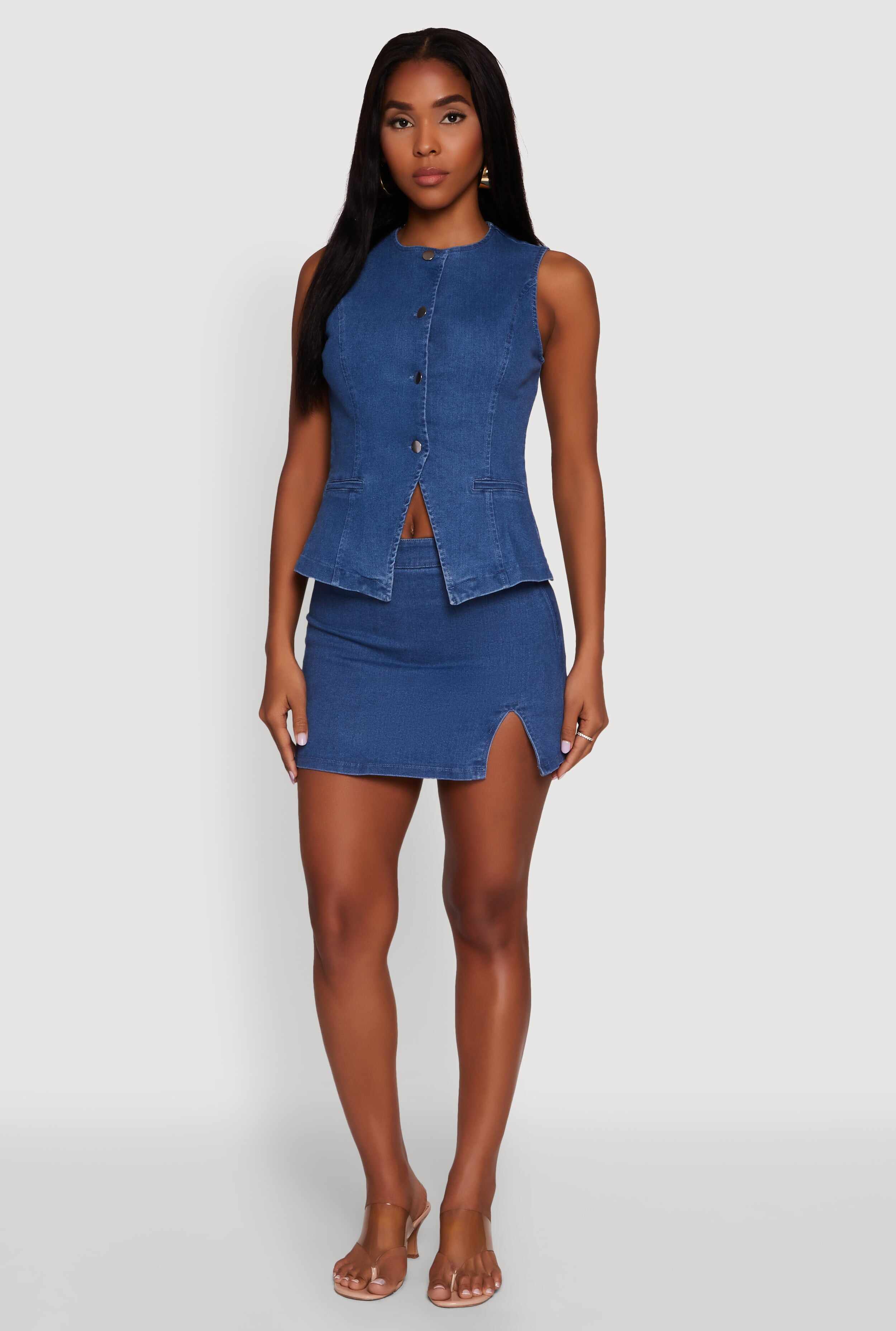 Trendy Denim Mini Skirt with Side Slit