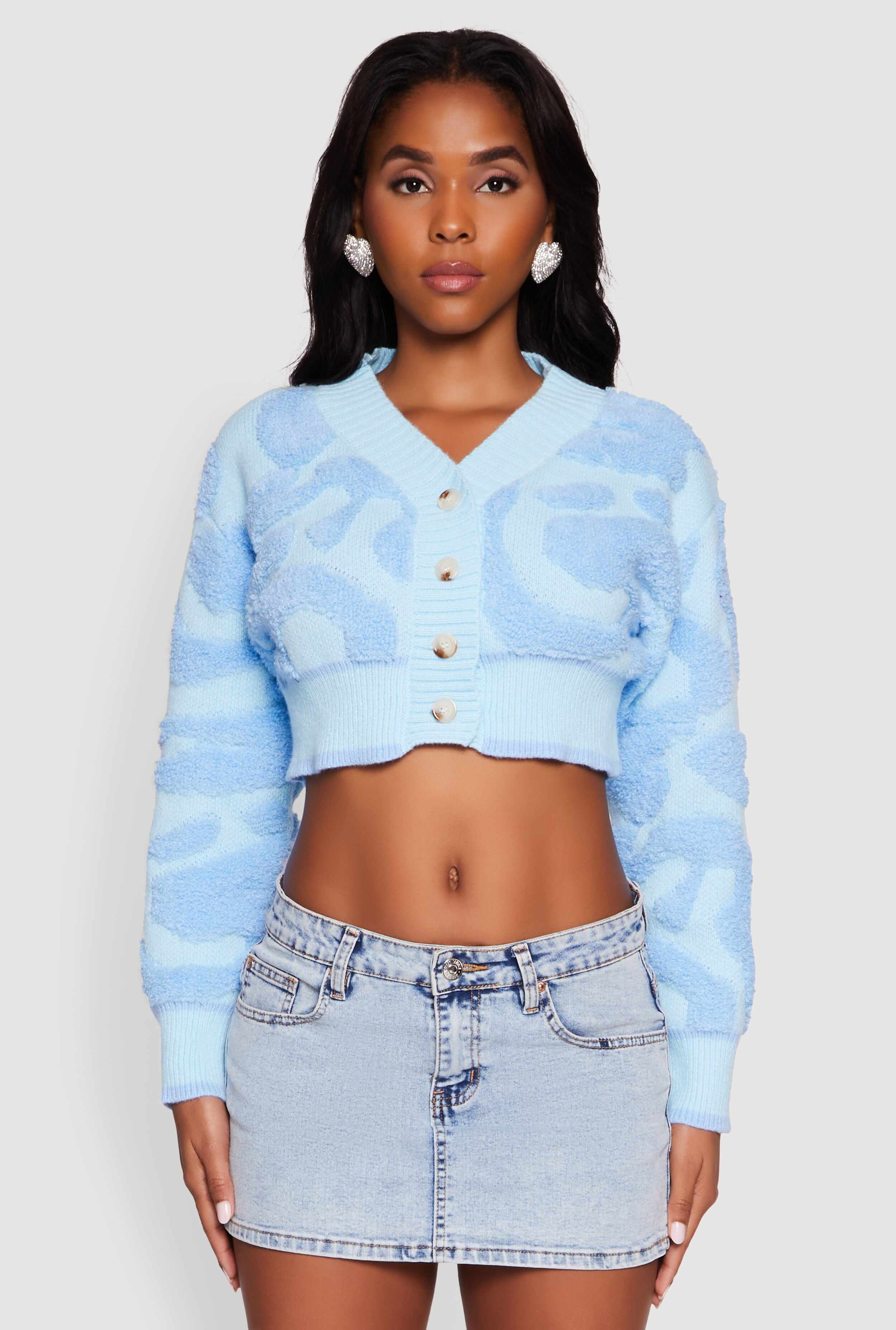 Tufted Knit Button Front Cropped Cardigan