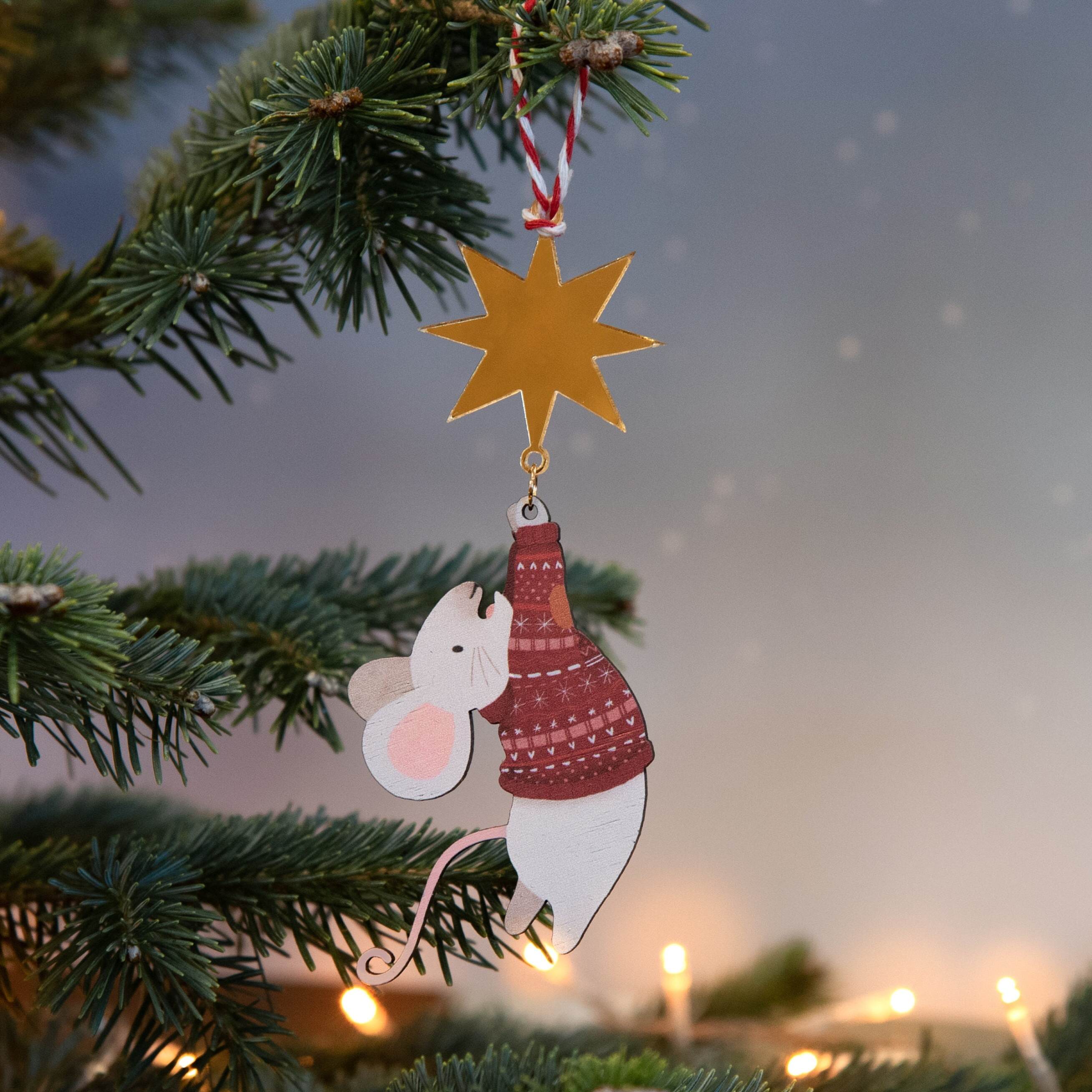 Christmas Mouse & Star Wooden Decorations