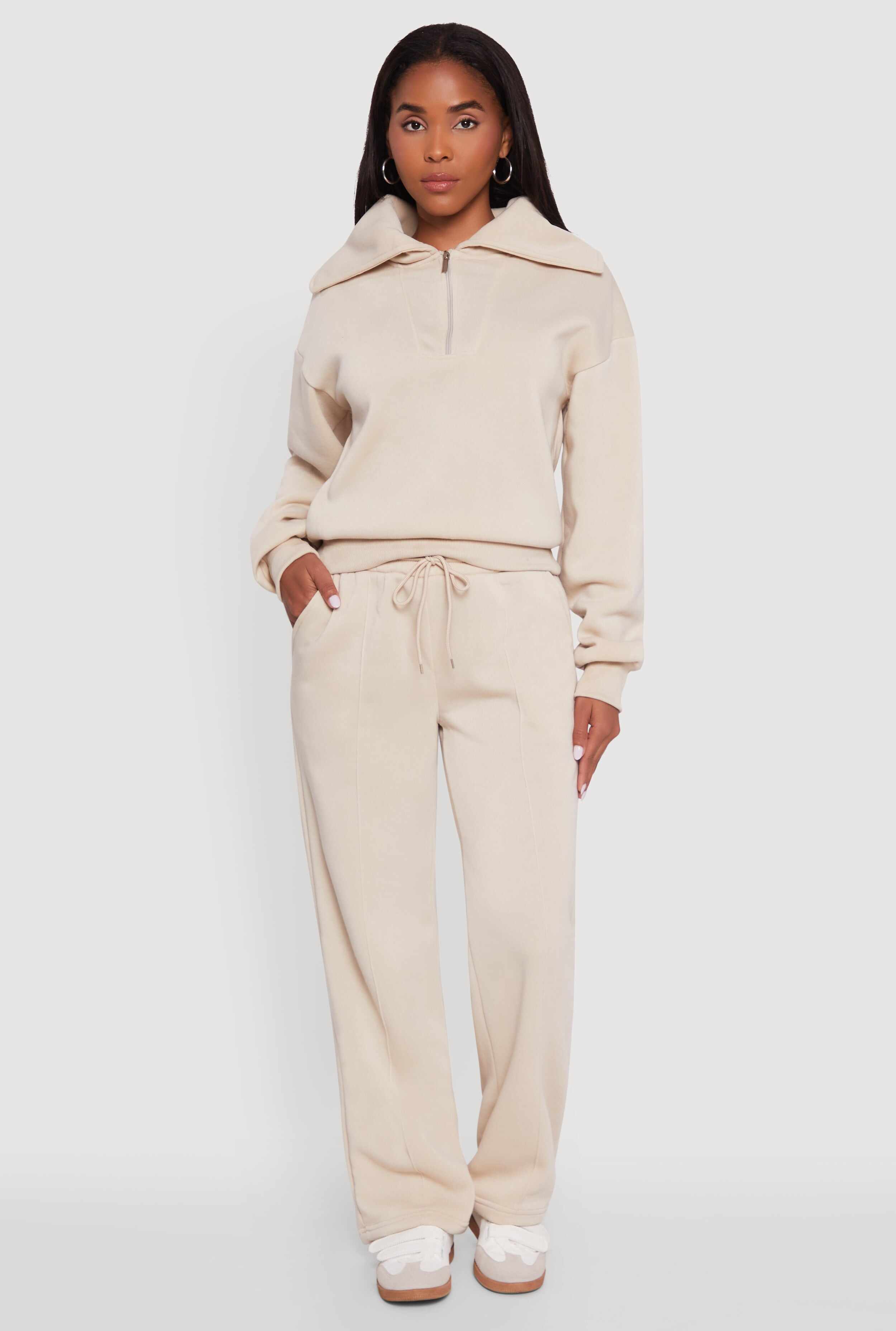 Wide Leg Fleece Sweatpants with Pockets