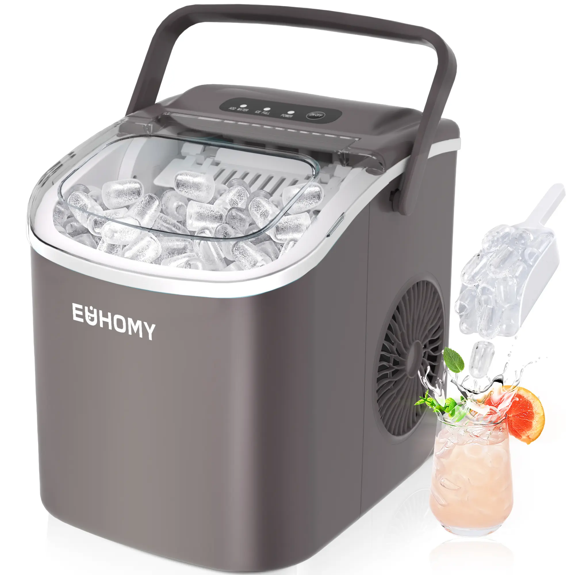 Ice Maker Countertop with Handle, 26lbs in 24Hrs, 9 Ice Cubes Ready in 6 Mins, Auto-Cleaning Portable Ice Maker with Basket and Scoop, for Home/Kitchen/Camping/RV. (2026 New Silver) Utensils