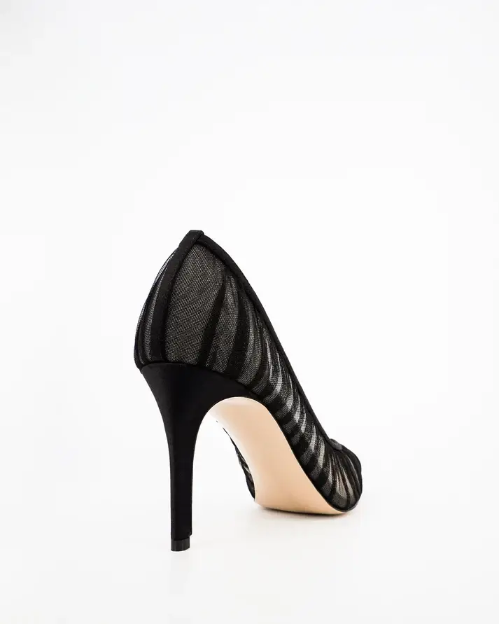 Black Mesh Ruched Pointed-Toe Stiletto Pumps