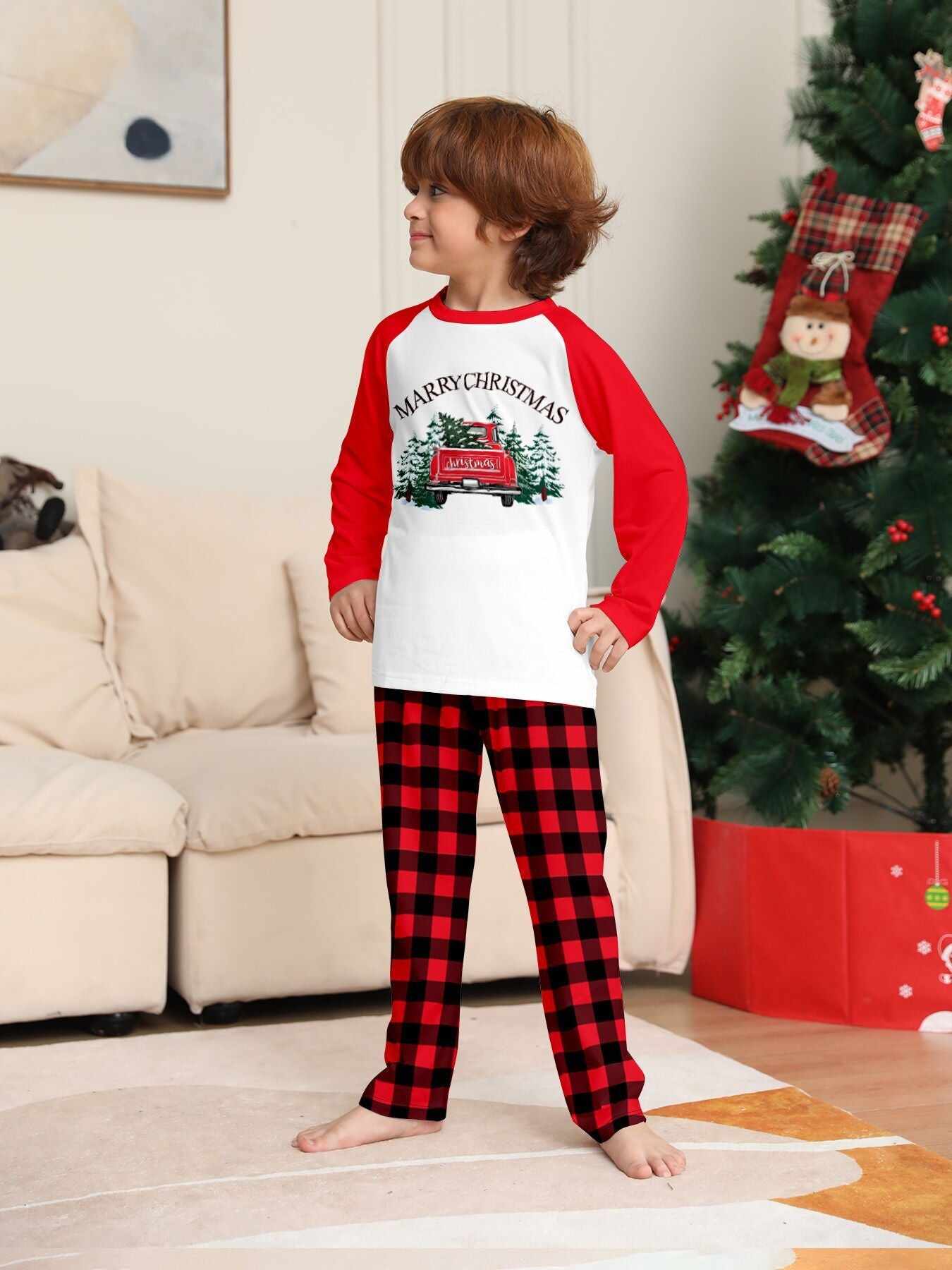 Red Car Printed Family Matching Christmas Pajamas Sets