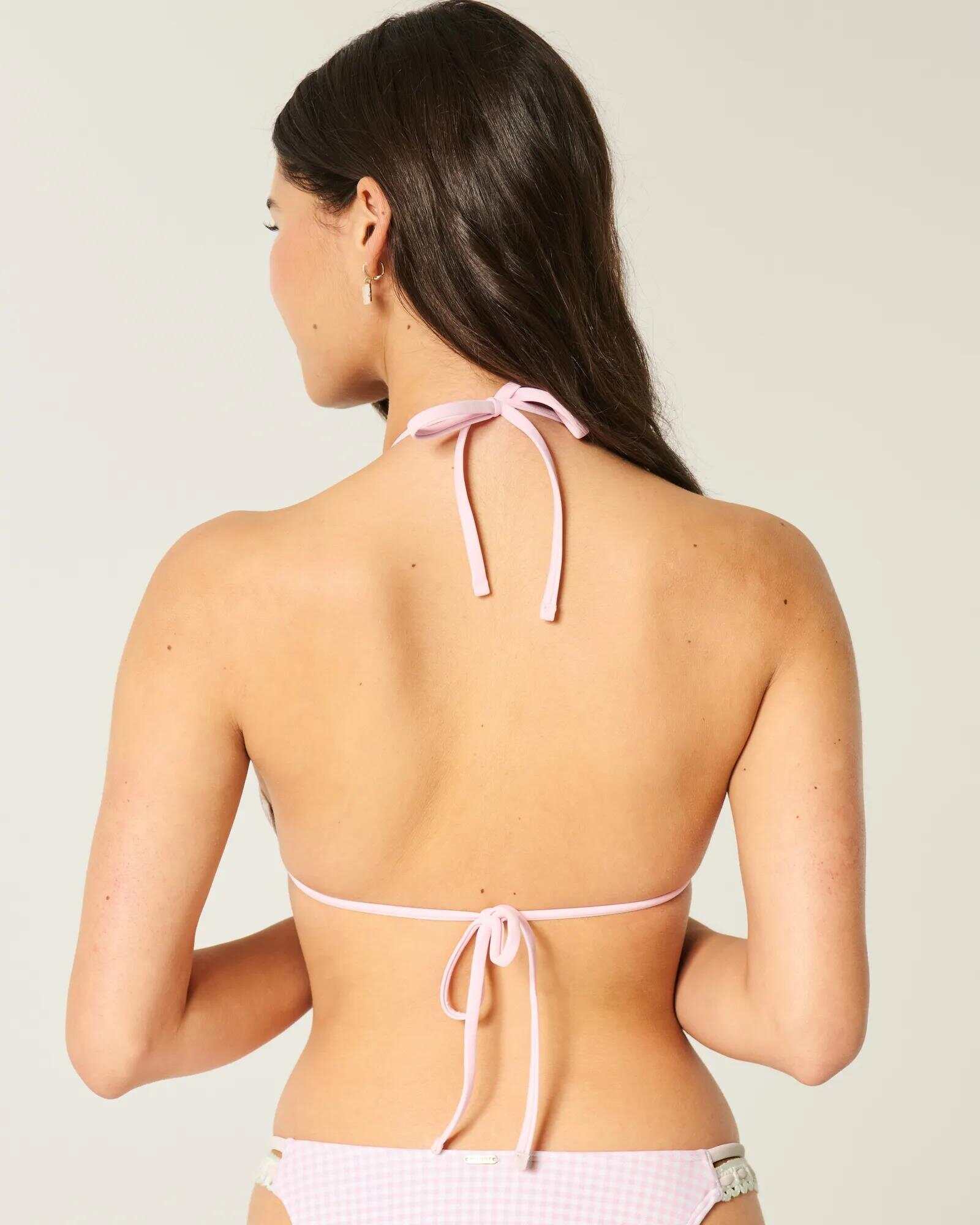 Crochet-Style Trim Halter Triangle Bikini Top