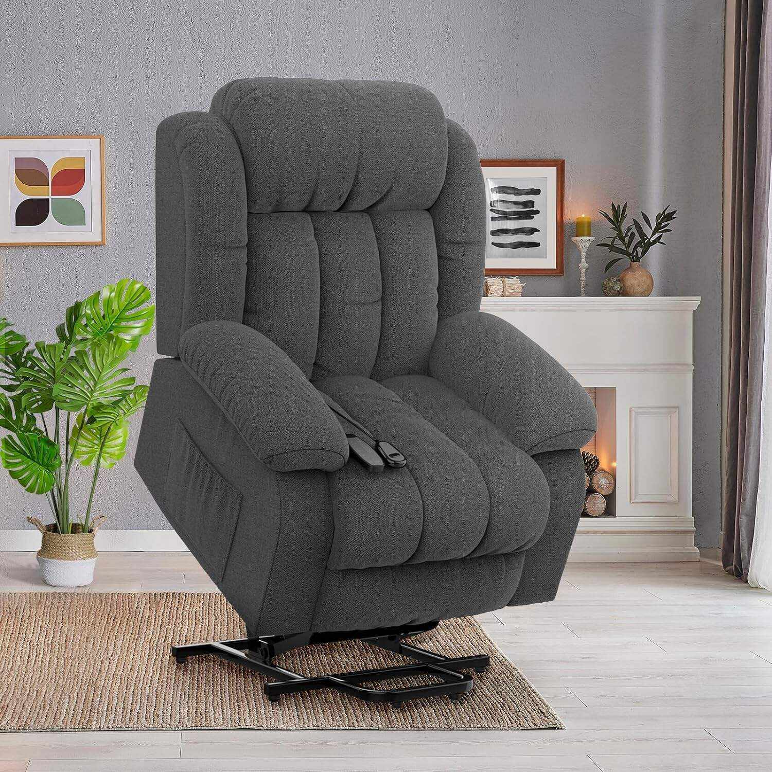 YONISEE Lar2ge Lift Chairs Recliner for Elderly - Power Fabric Lift Chair Modern with Massage and Heat, Extended Footrest, 3 Positions, 2 Side Pockets, and Cup Holders, USB Ports, Coffee Color