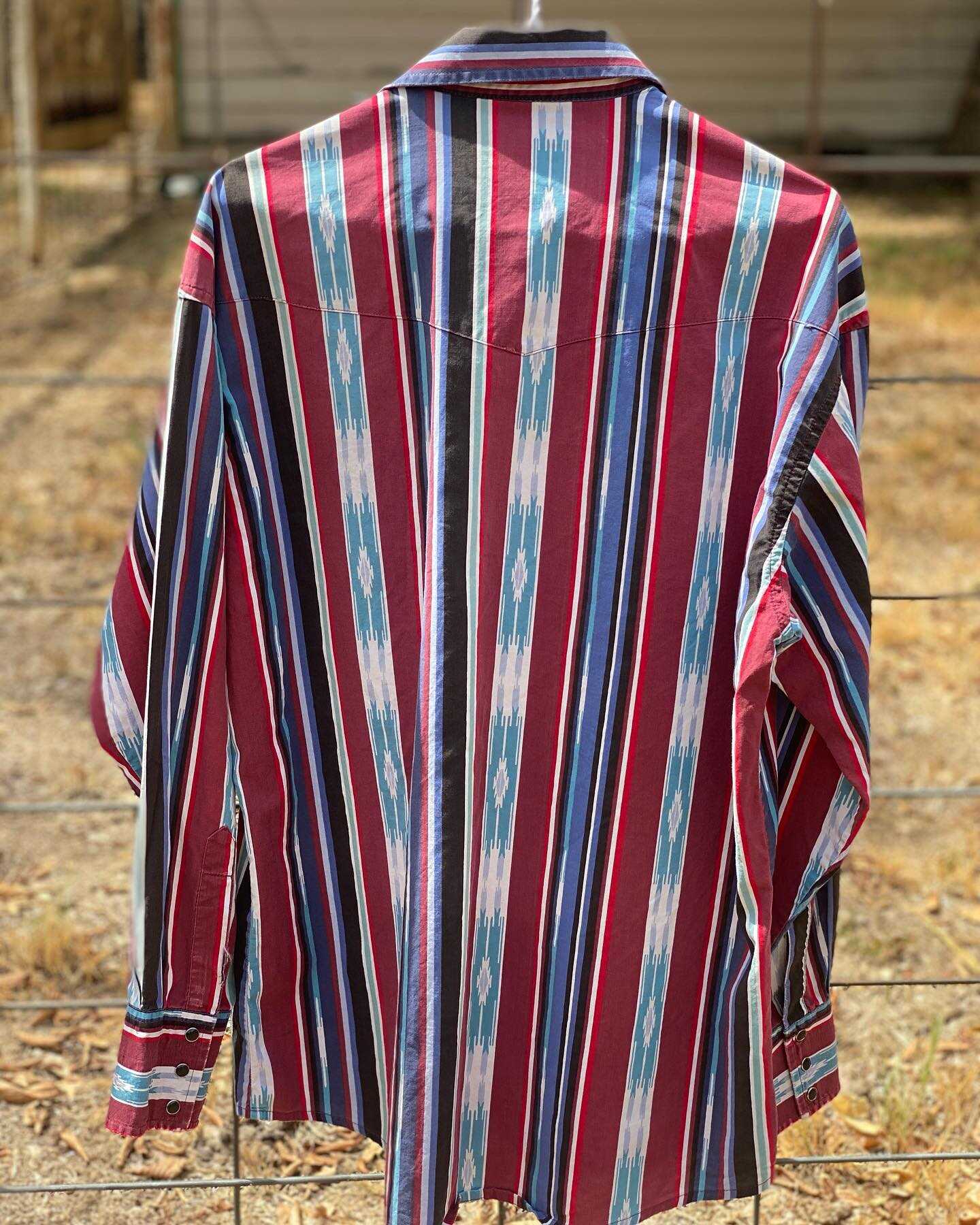 Men's Western Casual Red Blue Striped Long Sleeve Shirt