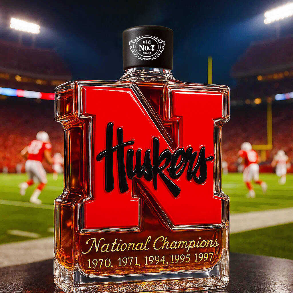 Nebraska Cornhuskers 5-Time National Champions Whiskey Bottle