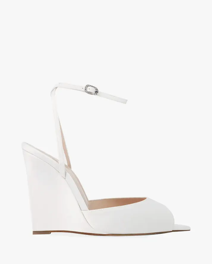 Luxury Satin Wedge Sandal with Crystal Buckle