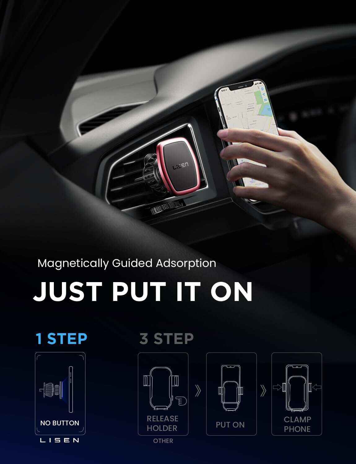 LISEN 2 Pack Magnetic Phone Holder for Your Car Mount 6 Military Magnets Car Phone Holder Mount Vent Cell Phone Holdeer Mount Vent Cell Phone Holder (20X Powerful: Gold)