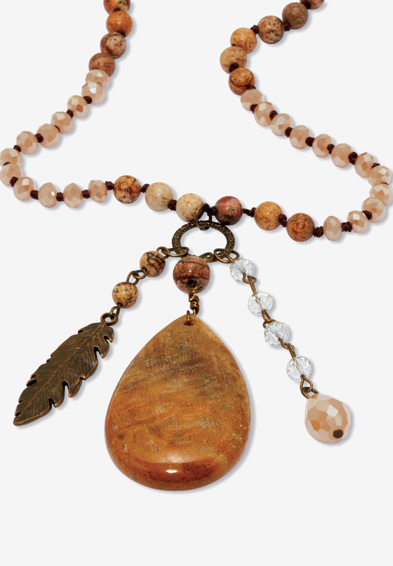 Genuine Jasper Antiqued Goldtone Boho Drop Necklace, 34 Inches