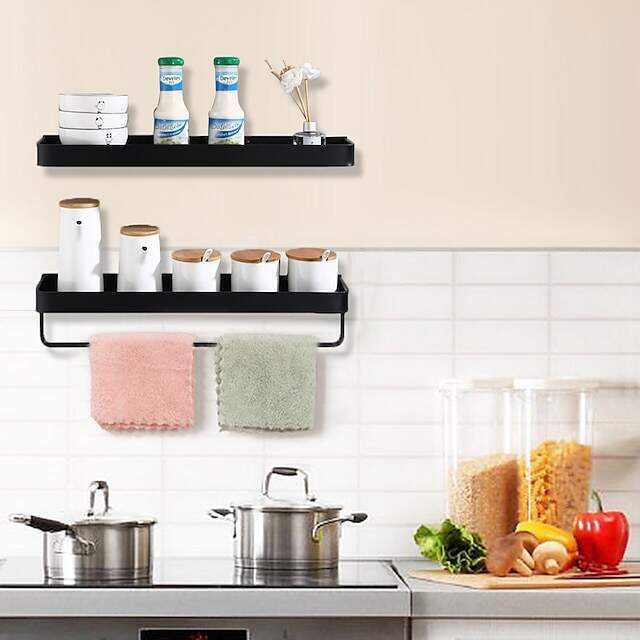 Kitchen Bathroom Shelf Bath Shower Shelf Aluminum Black Bathroom Corner Shelf Wall Mounted Black Aluminum Kitchen Storage Holder