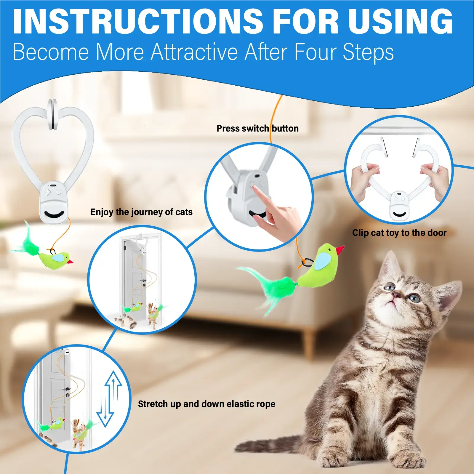 Interactive Cat Toy for Indoor Cats - Best Kitten & Adult Cat Enrichment Stimulation Toy with Electric Flying Bird Feather Wand