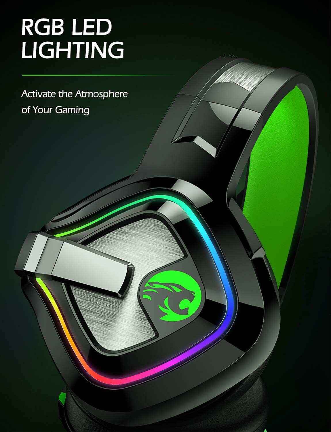 ZIUMIER Z66 Gaming Headset, Wired, Over-Ear, Noise Cancelling Mic, RGB Light, Stereo Surround Sound, Compatible with PS4, PS5, Xbox One, Laptop (Green)