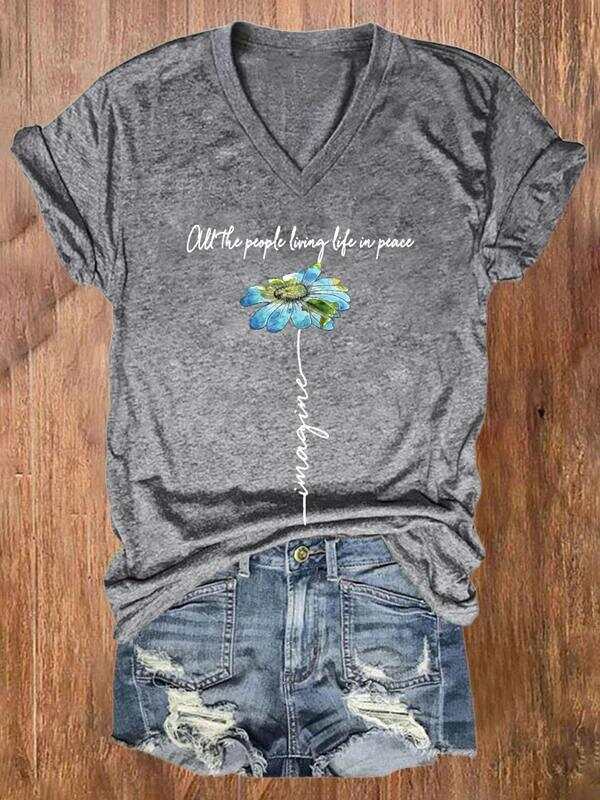 Imagine All The People Living Life In Peace Art Casual T-shirt