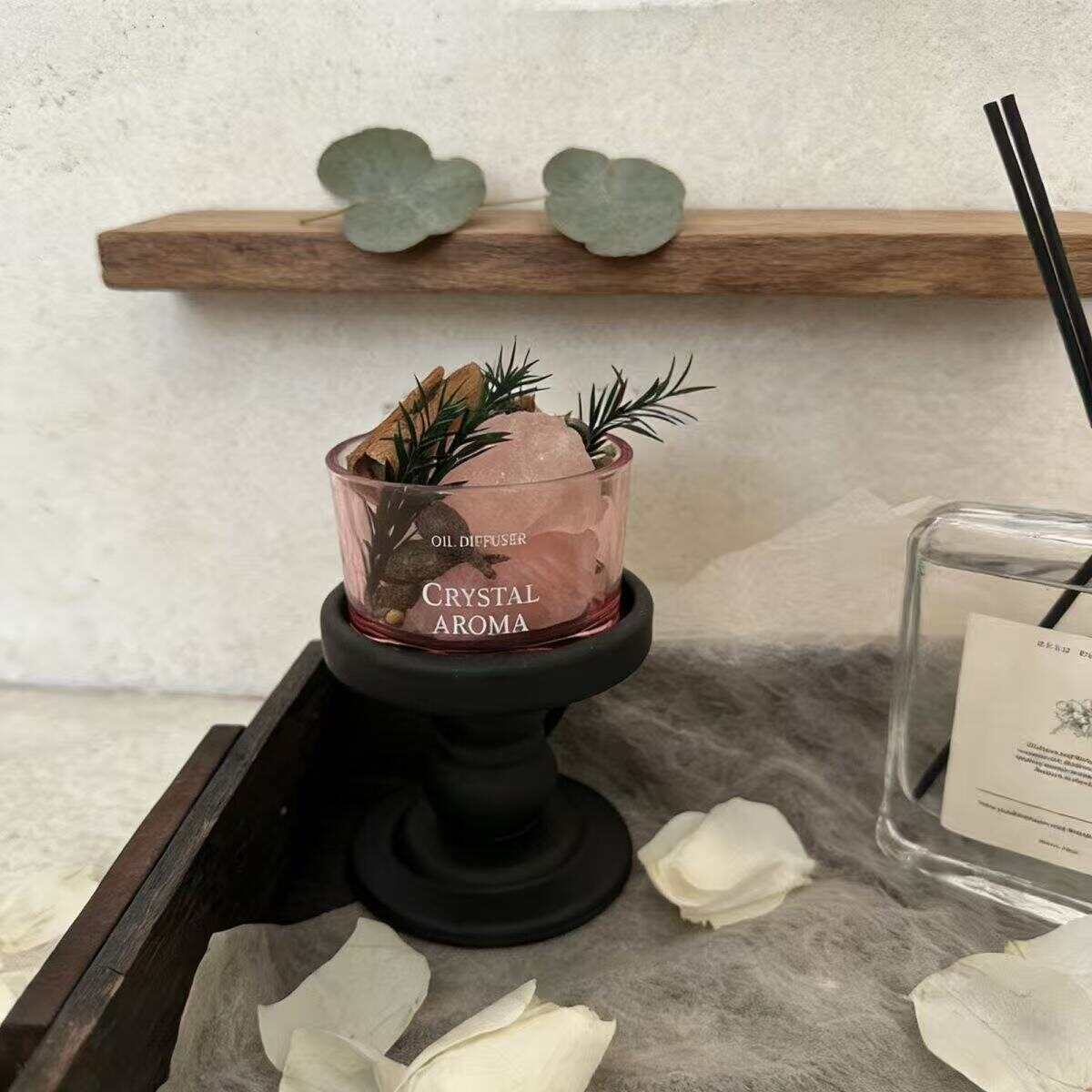 Crystal Aromatherapy Diffuser, Flame-Free Natural Crystal Reed Diffuser with Colored Glass Bowl & Botanicals, Multi-Color Home Fragrance Decor Gift Set for Bedroom & Living Room