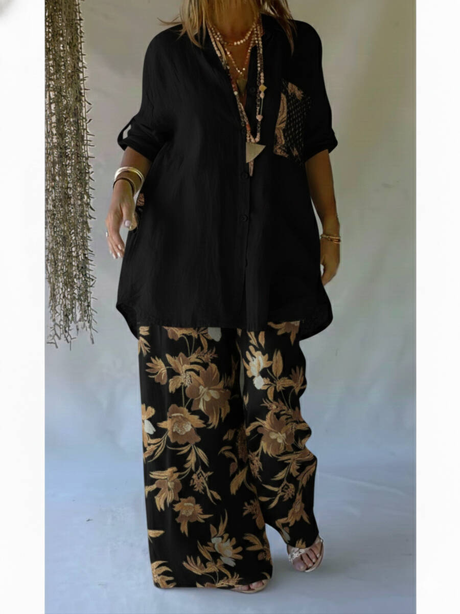 🔥Summer Arrivals🌟Casual Floral Print Linen And Cotton Shirt And Trousers Two-piece Set