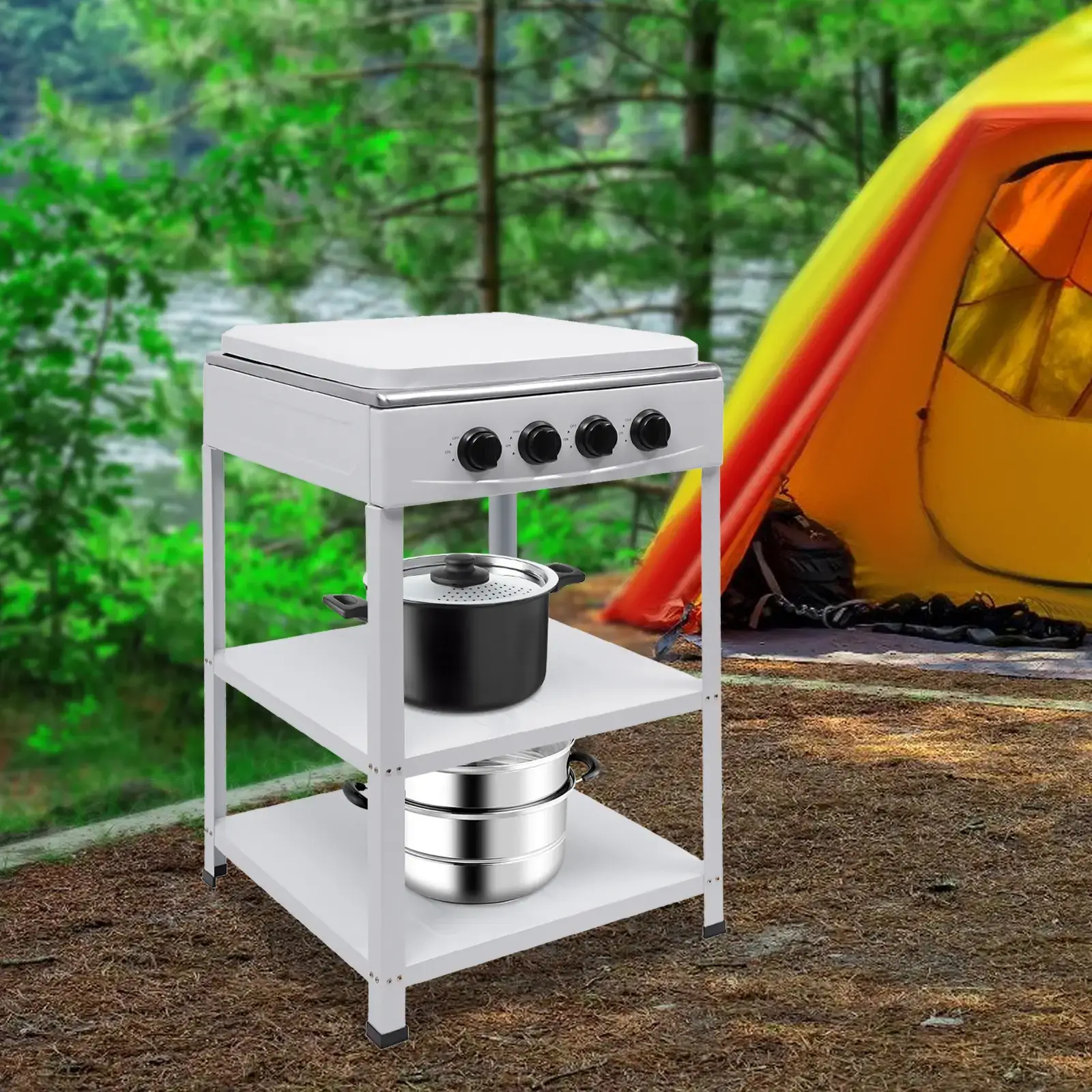 4 Burner Freestanding Gas Stove NG LPG Outdoor Camping Portable Cooktop with 4 Knobs Manual Ignition for RV Travel Emergency Preparedness Family Use
