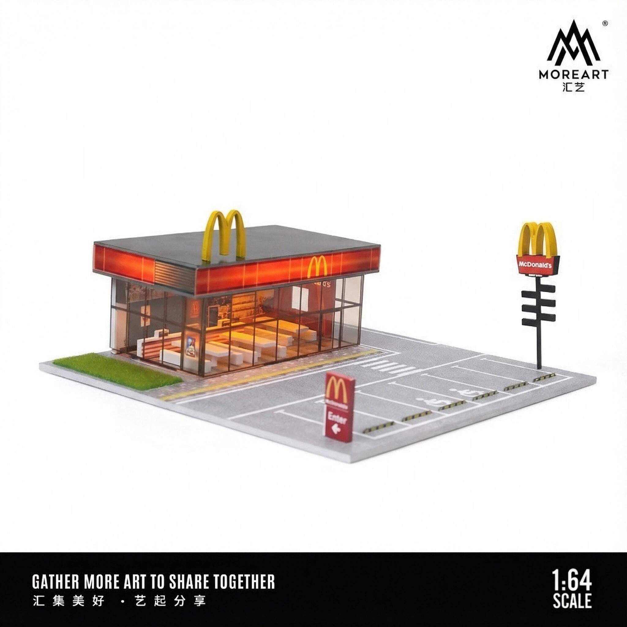 1:64 Scale Fast Food Restaurant Diorama Display Case – Street Scene Acrylic Showcase for Diecast Cars