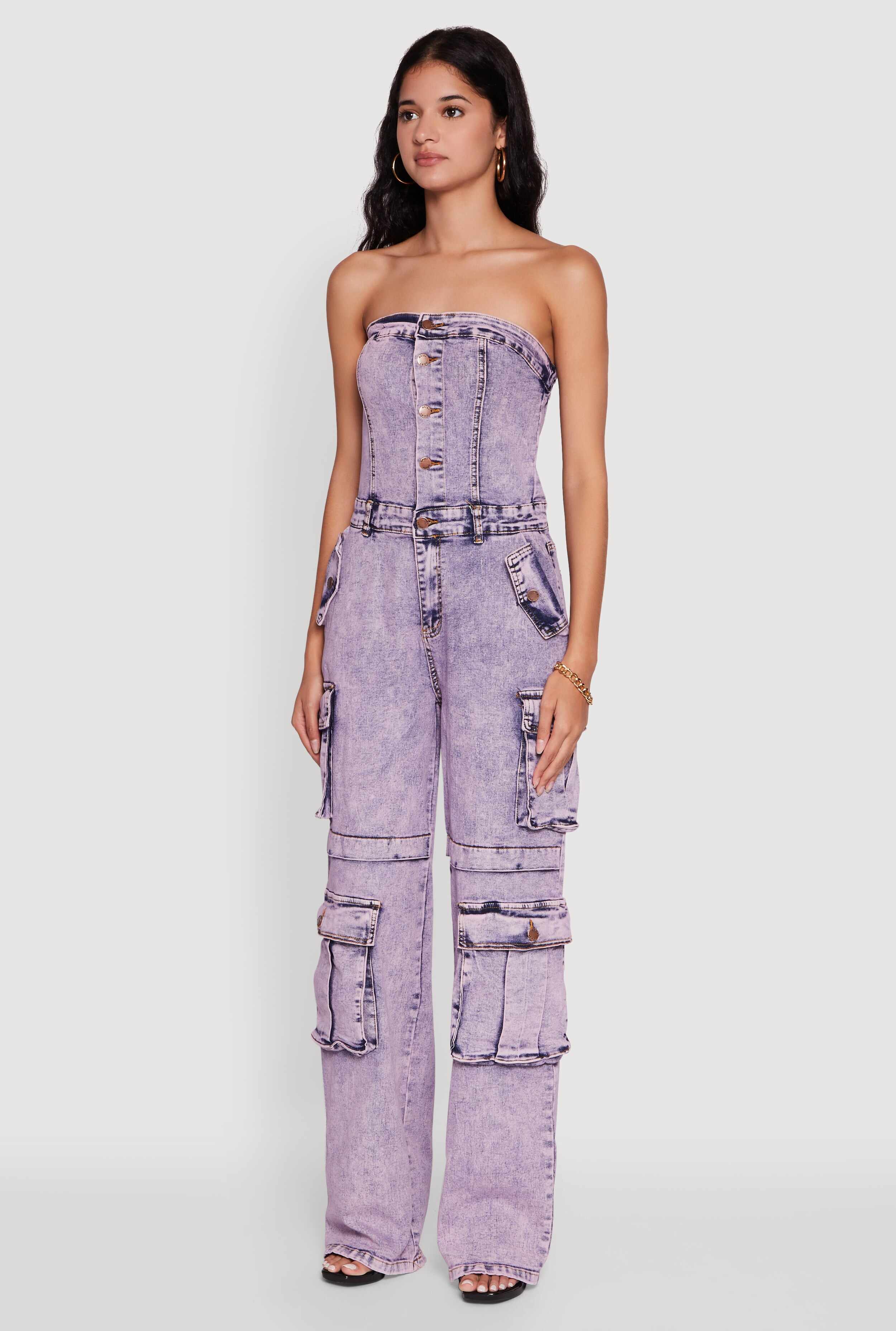 Daisy Mineral Wash Denim Jumpsuit with Cargo Pockets