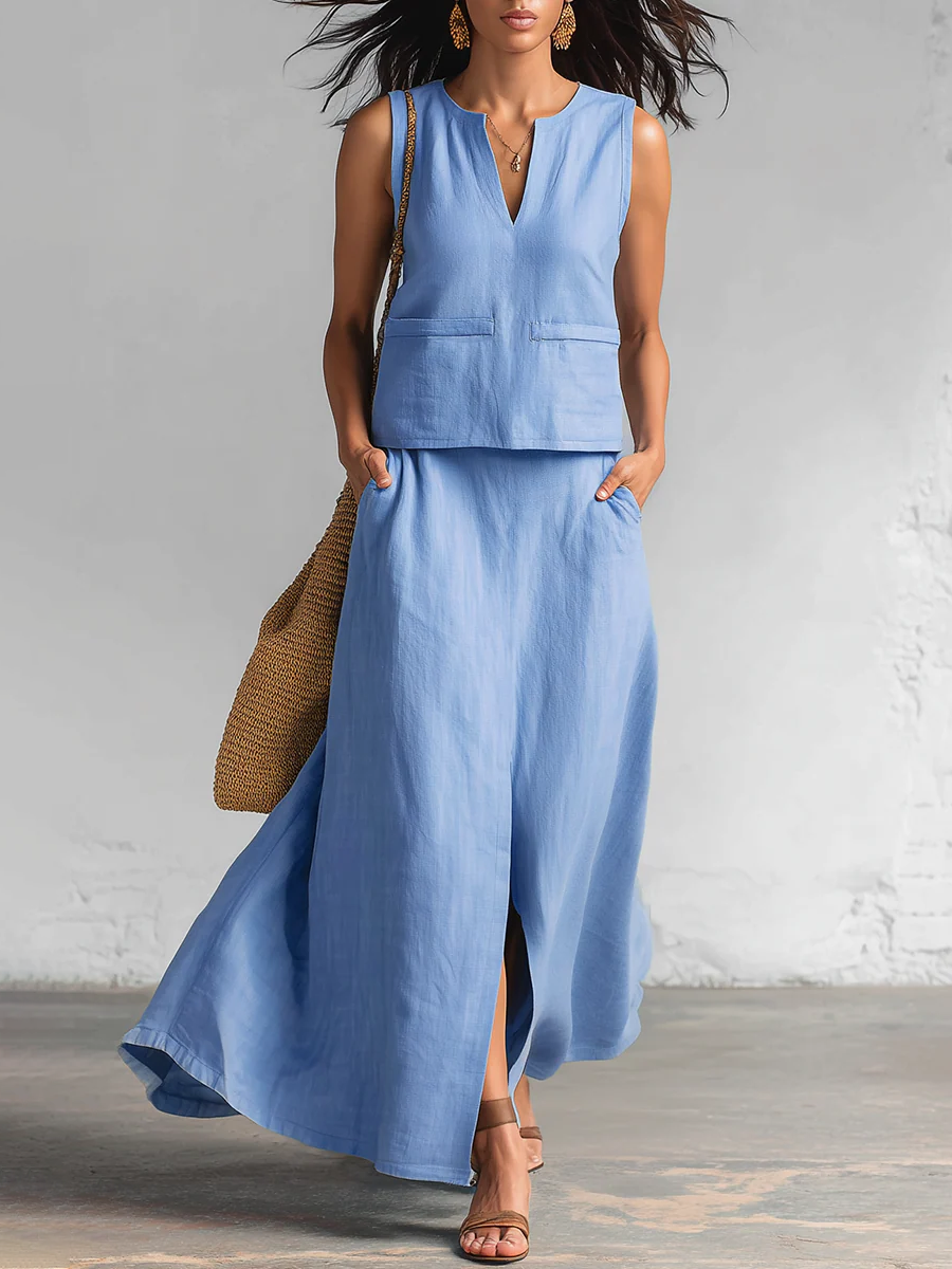 🔥Summer Arrivals🌟Minimalist And Elegant V-neck Top And Skirt Two-piece Set
