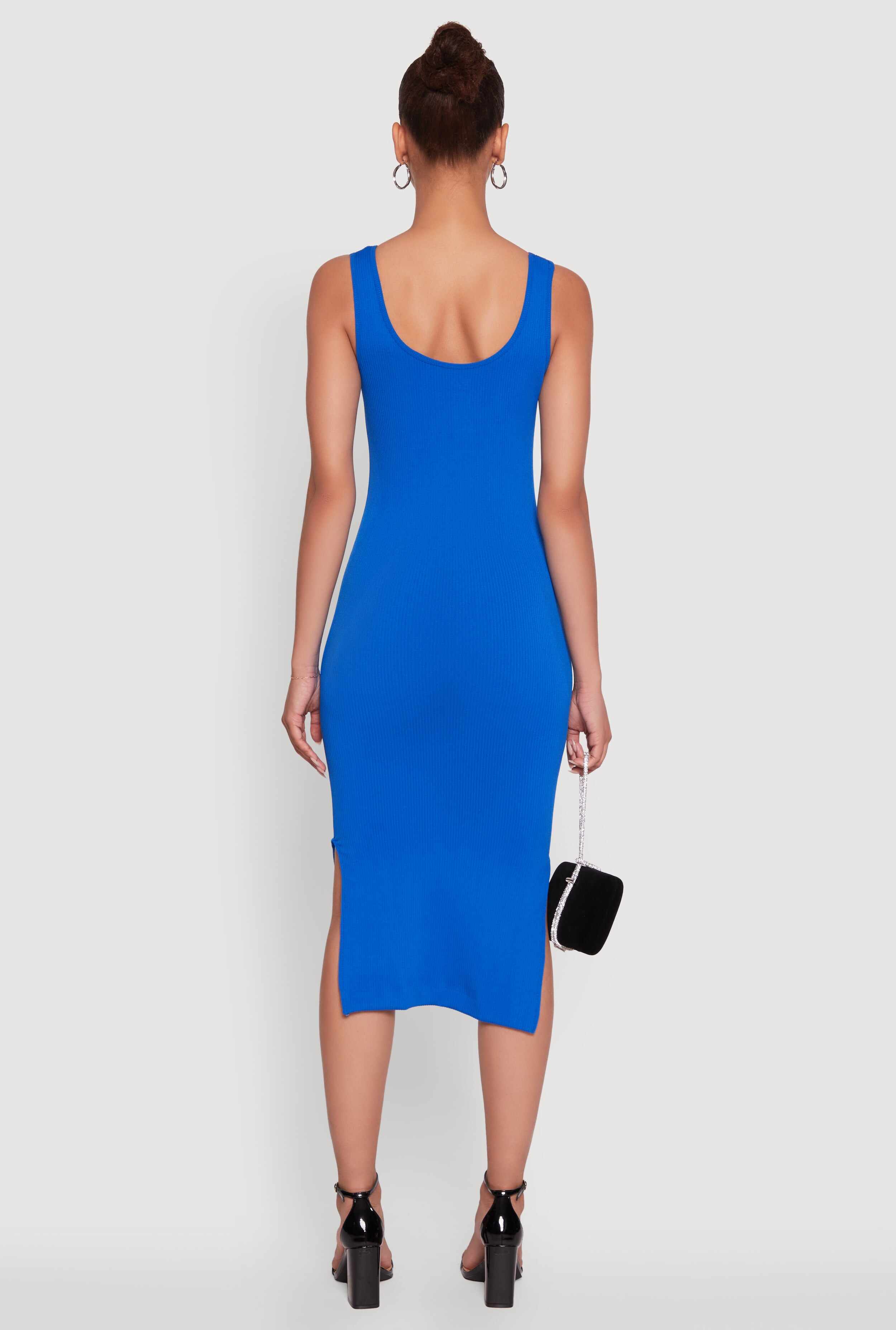 Rib Knit Scoop Neck Side Slit Tank Dress