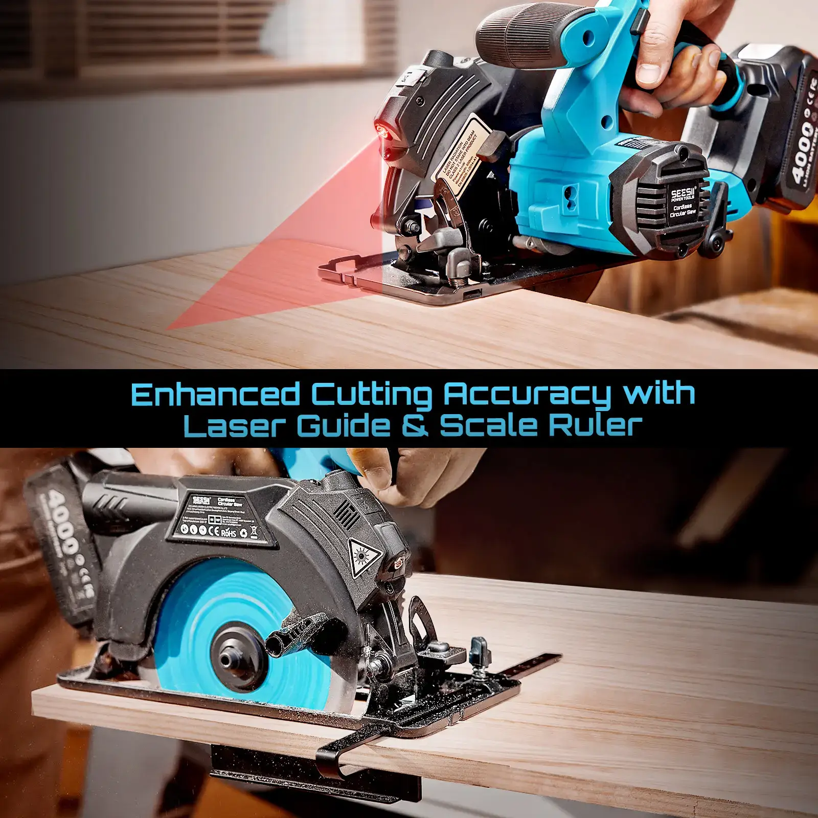 21V 6.5 Inch Cordless Circular Saw with Laser Guide & 2×4Ah Batteries