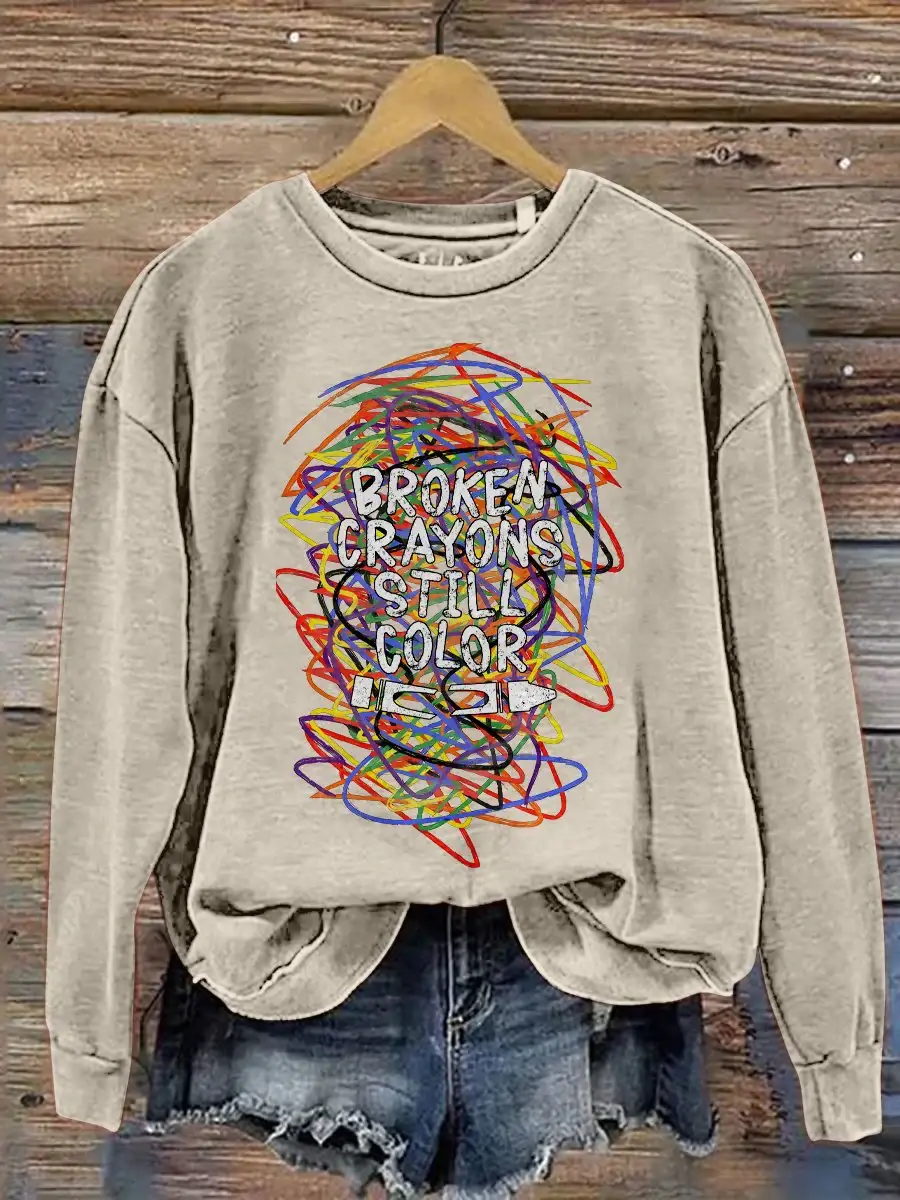 Broken Crayons Still Color Print Casual Sweatshirt