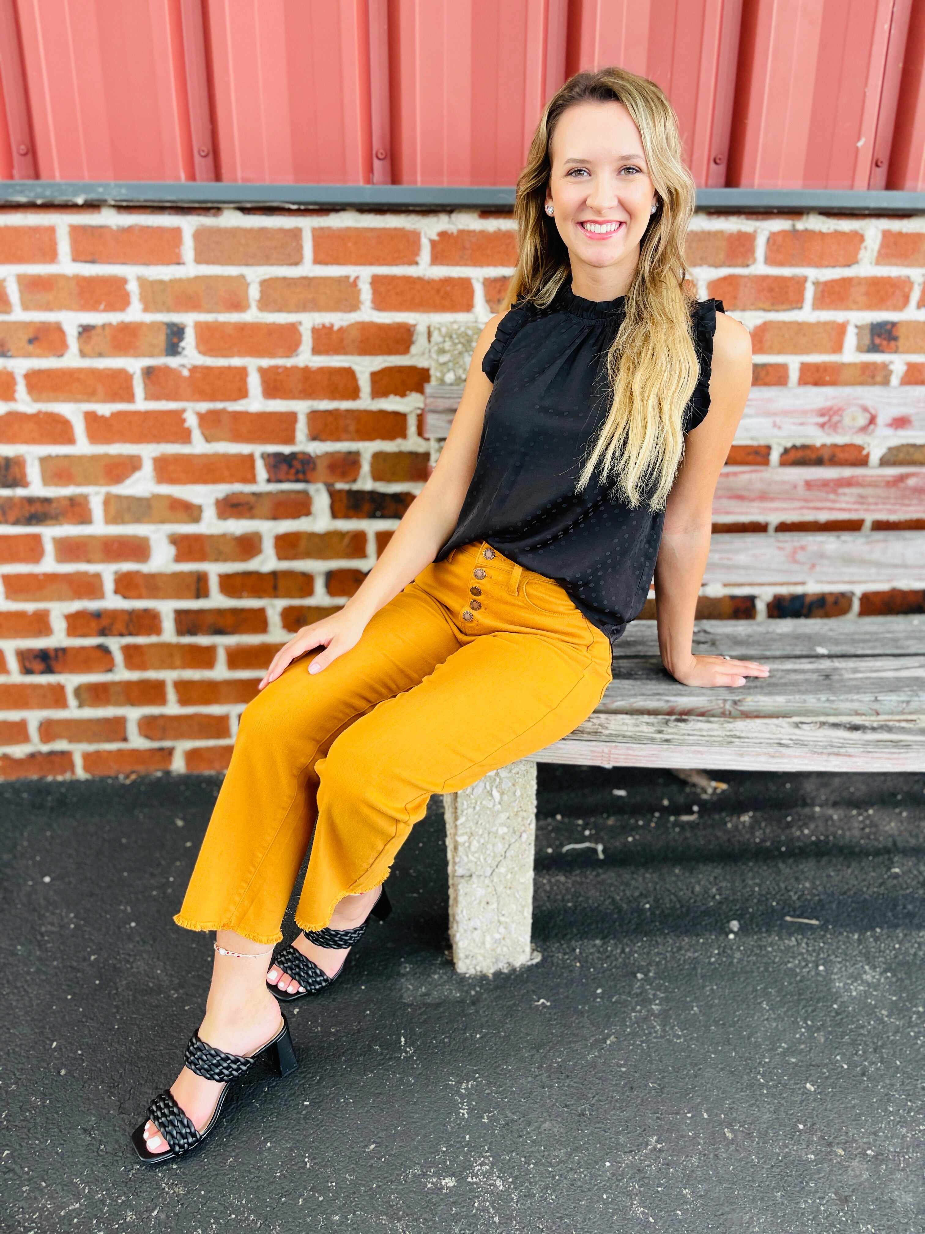 Plus/Reg Far And Wide Leg Mustard Jeans