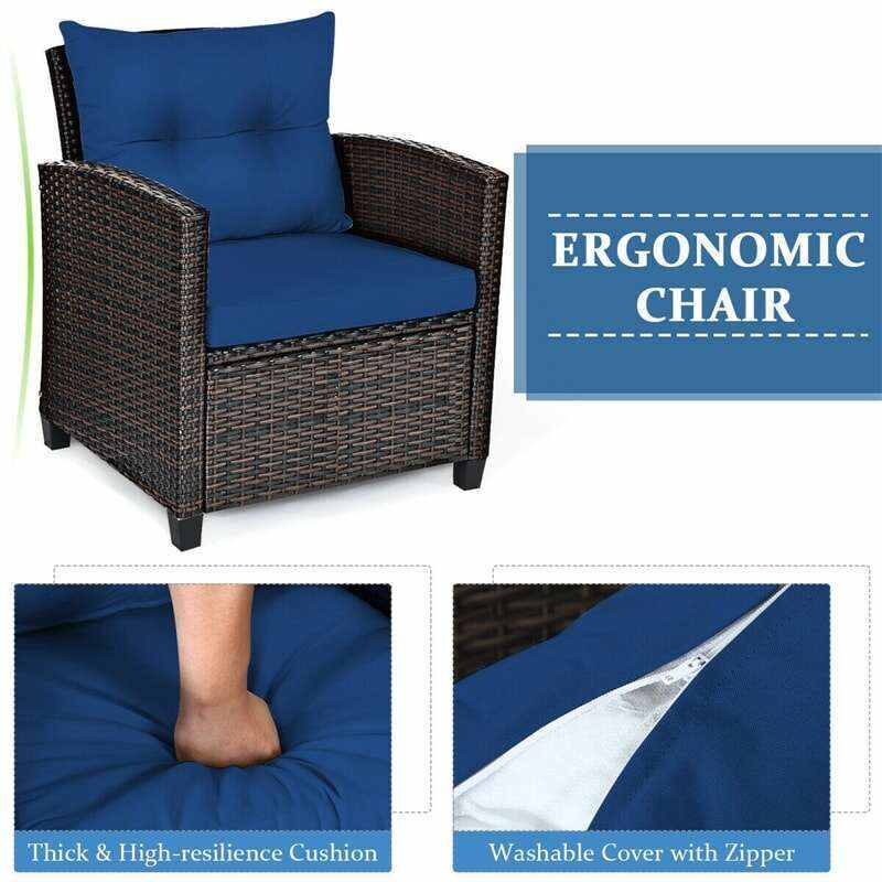 3 Pieces Patio Rattan Furniture Set Outdoor Wicker Conversation Set with Washable Cushion and Coffee Table