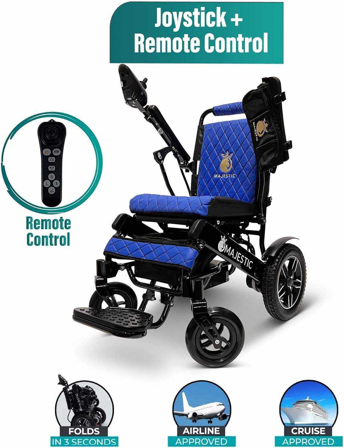 MALISA Electric Wheelchair for Adults, Portable All Terrain Lightweight Wheelchairs, Foldable Motorized Power Wheel Chair, Leather Seat (17.5
