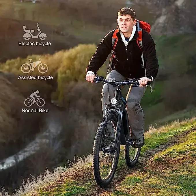 27.5'' E-Bikes with 500W Motor, 21.6MPH Mountain Bike with Lockable Suspension Fork, Removable Battery, Professional 21 Speed Gears Bicycle