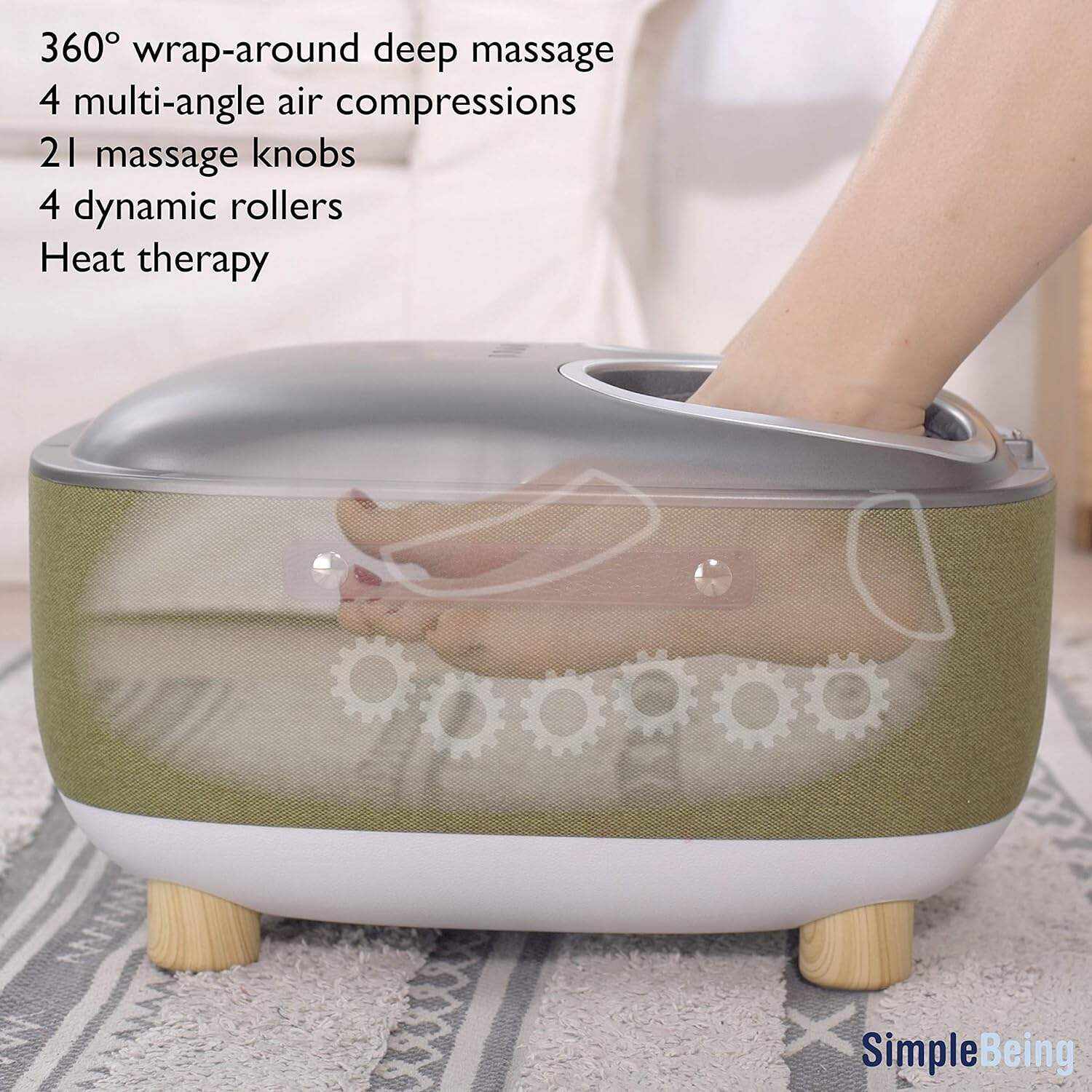 Simple Being Electric Foot Massager Ottoman with Heat, Shiatsu Massage with Storage Cover, Air Pressure, Vibration, Fits feet up to Men Size 12 (Black)