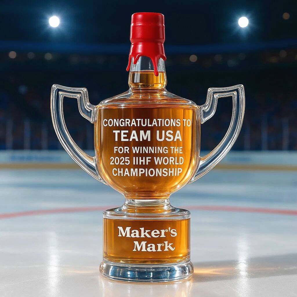 Whiskey bottle commemorating Team USA's win of the 2025 IIHF World Championship