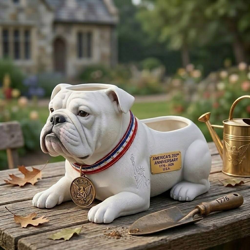 🇺🇸 America's 250th: Patriotic Bulldog Garden Planter 🌸