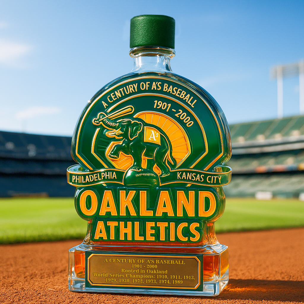 Oakland Athletics 100th Anniversary Whiskey Bottle